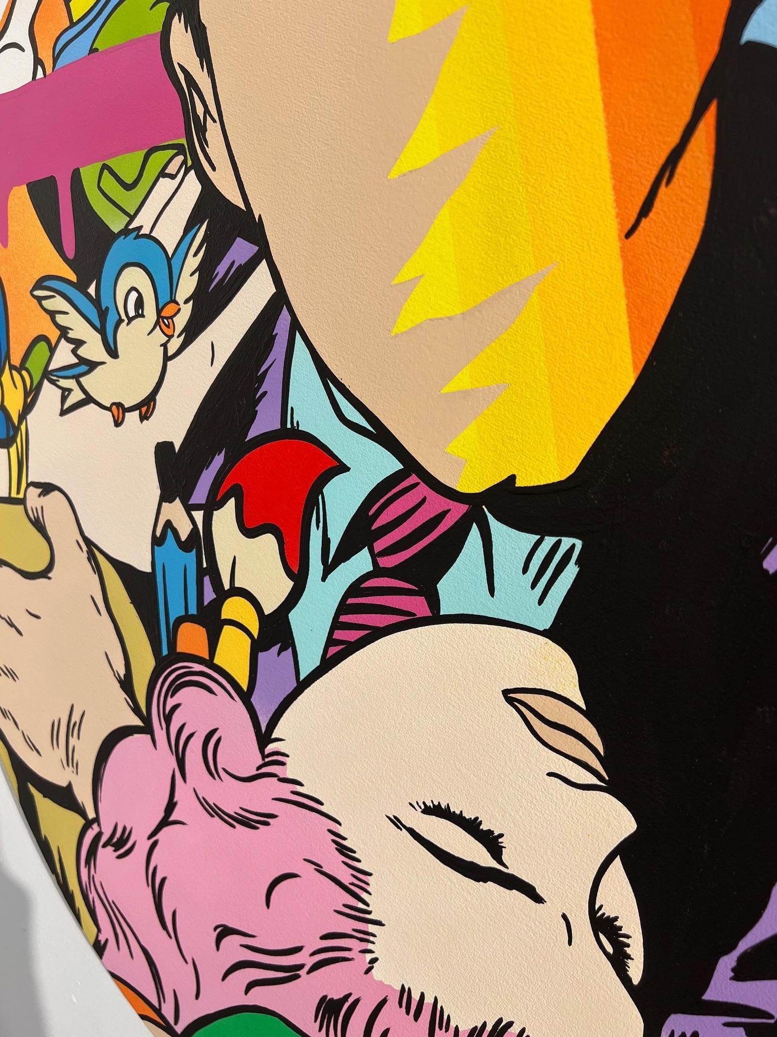 Street art Pop art figurativa dipinta a mano in acrilico su pannello amore contemporaneo - Painting Pop Art di Bustart
