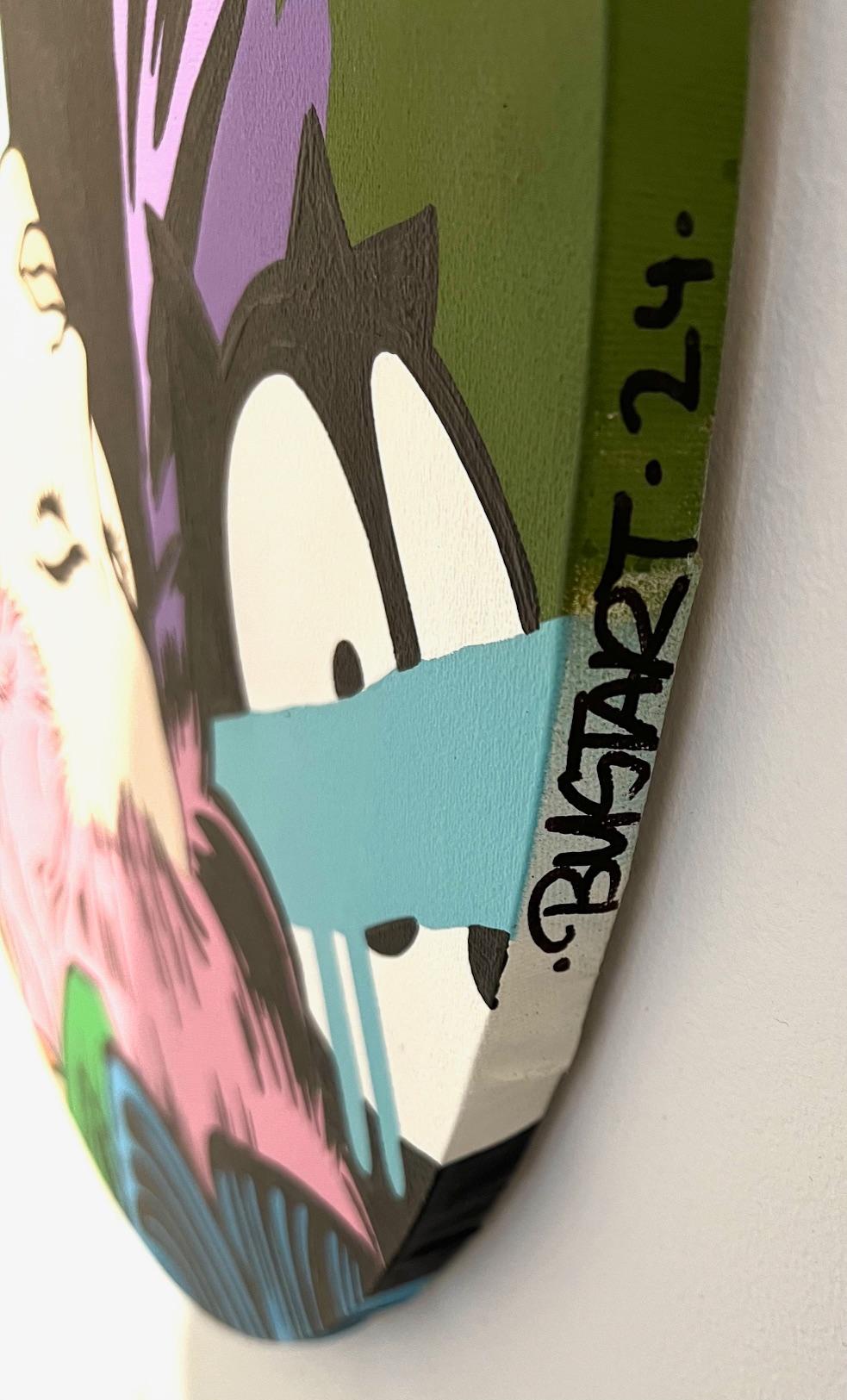 Street art Pop art figurativa dipinta a mano in acrilico su pannello amore contemporaneo - Figurative Painting Bianco di Bustart