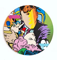 Street art Pop art figurativa dipinta a mano in acrilico su pannello amore contemporaneo
