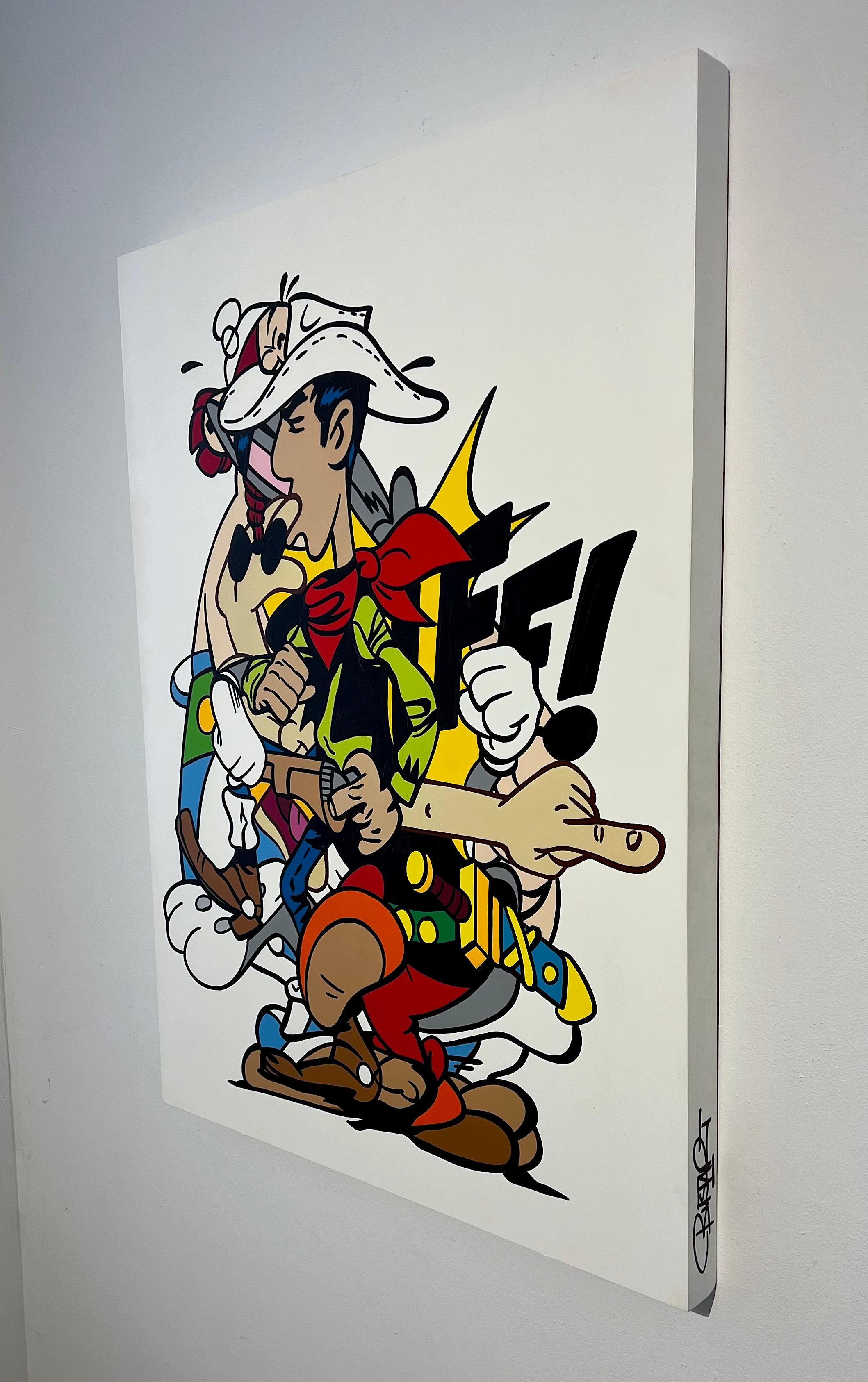 Street artPop art figurata in interni dipinti a mano in acrilico su pannello contemporaneo - Painting di Bustart