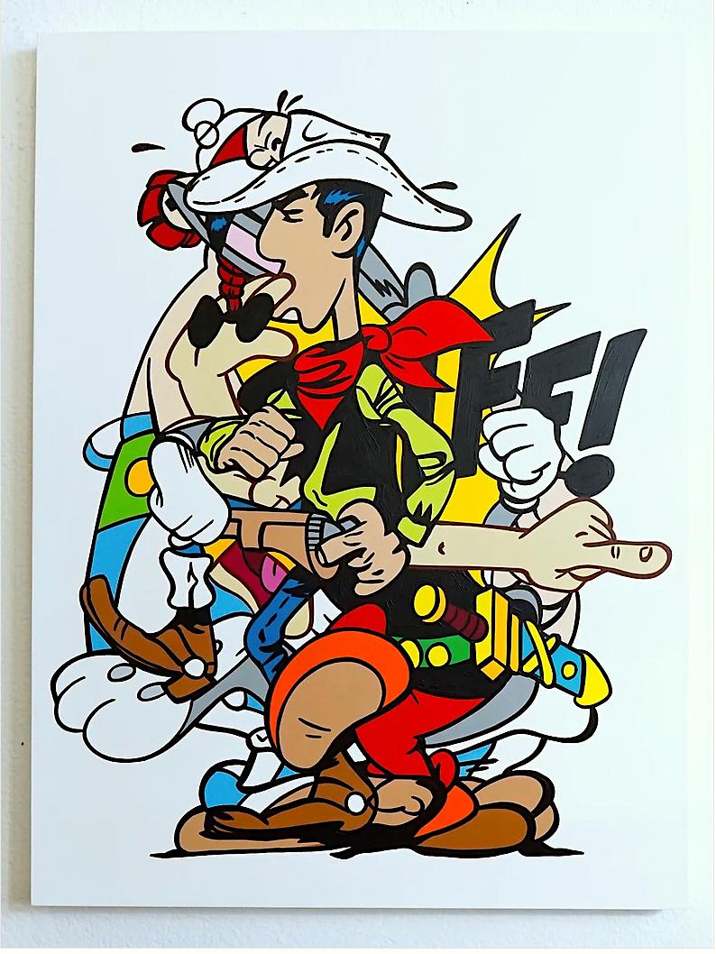 Figurative Painting di Bustart - Street artPop art figurata in interni dipinti a mano in acrilico su pannello contemporaneo