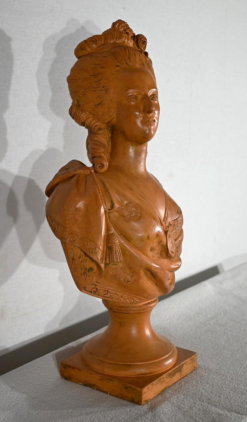 Busto in terracotta di Marie Antoinette di Félix Lecomte (1737-1817), scultore francese, in particolare vincitore del Prix de Rome nel 1758 e membro dell'Accademia di Francia.
L'artista raffigura l'ultima regina di Francia, Marie Antoinette, con la