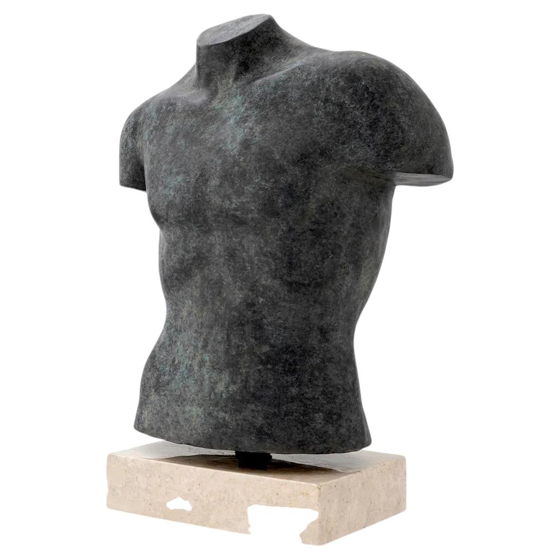 Buste Decorative Sculpture In Antique Bronze Finish On Marble Base For Sale
