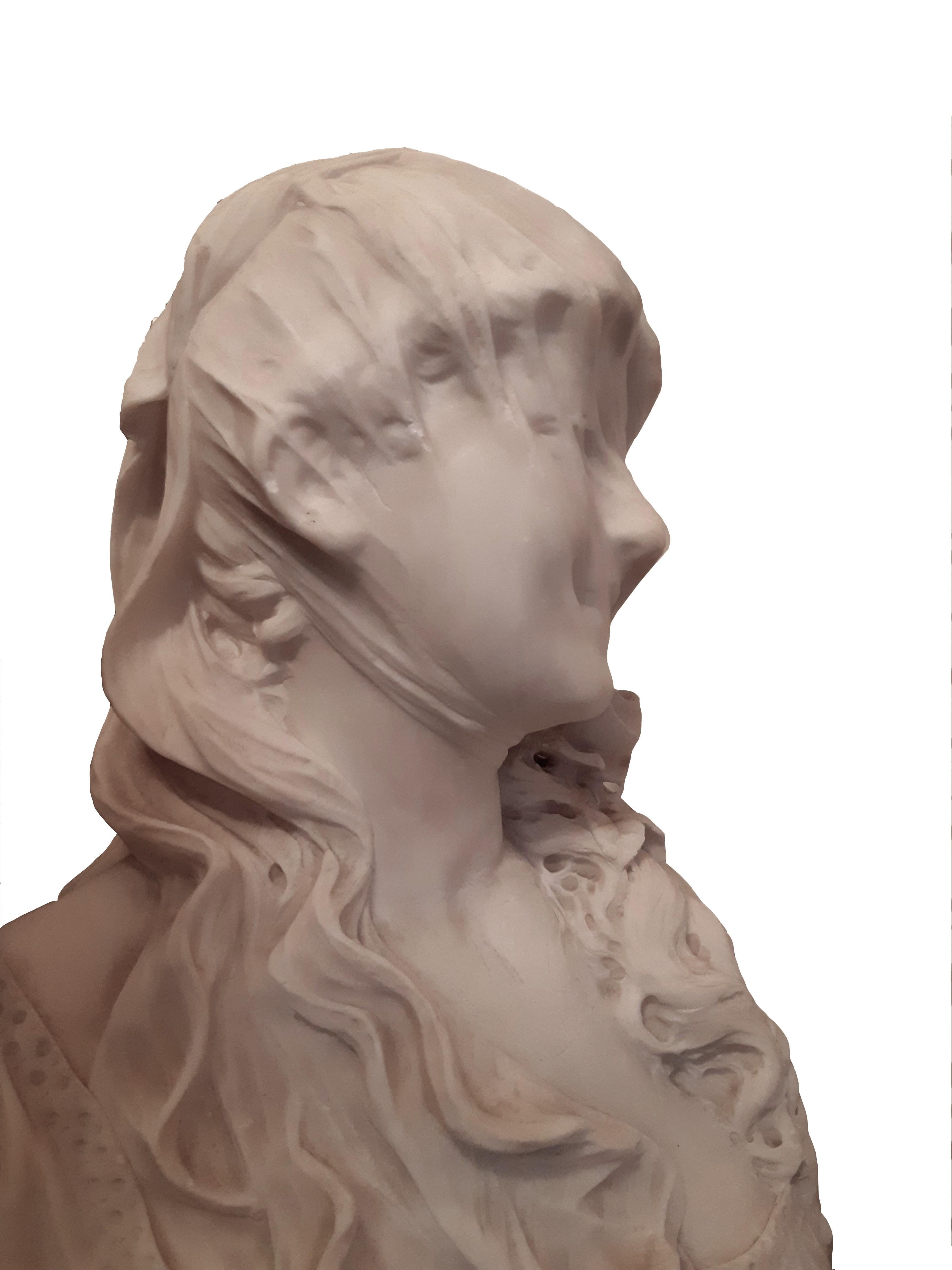 Büste einer jungen verschleierten Frau - Marmor - Vittorio Pochini (Frühes 20. Jahrhundert) im Angebot