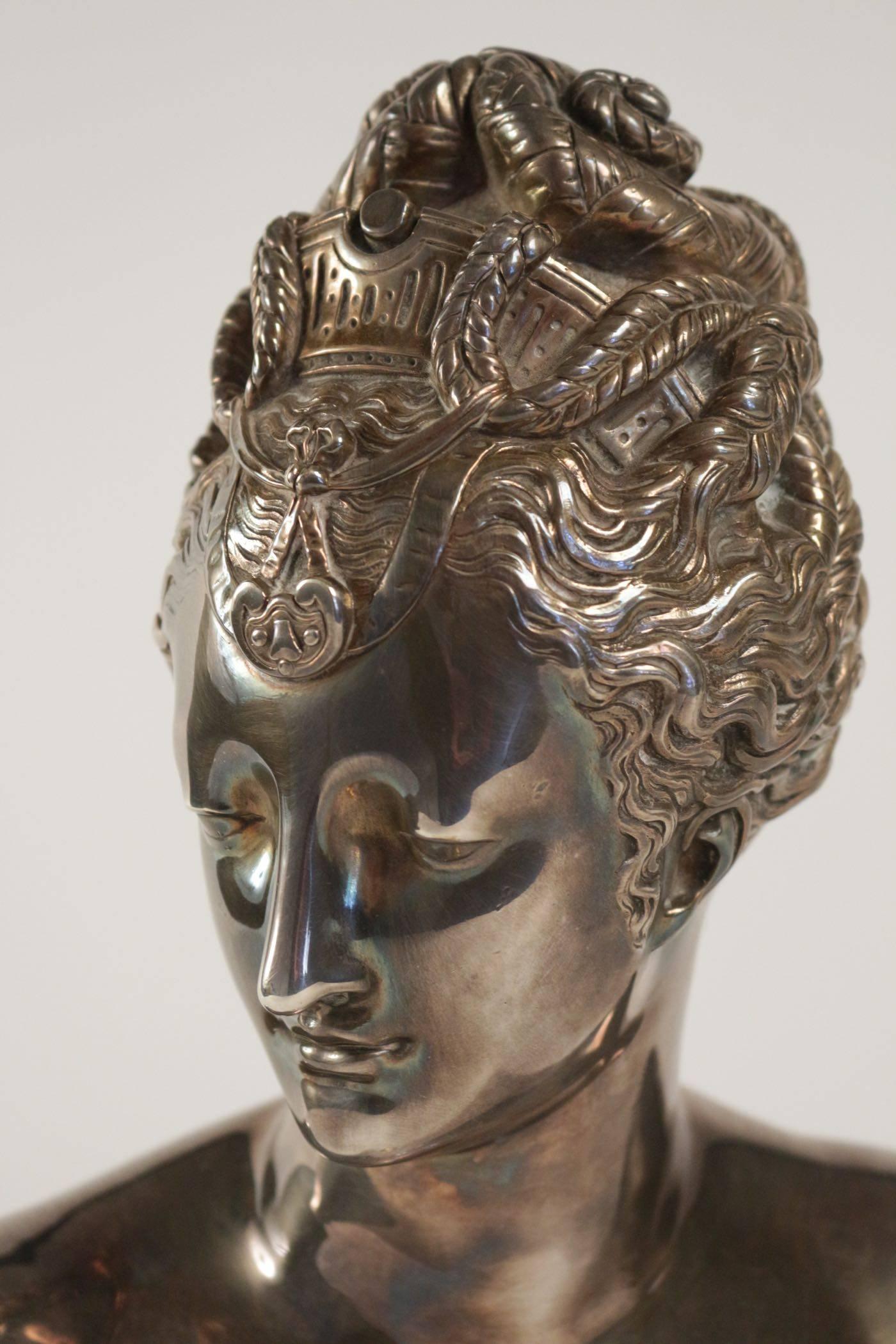 Louis XV Buste of Diane in Bronze and Silver, Beginning of the 20th Century