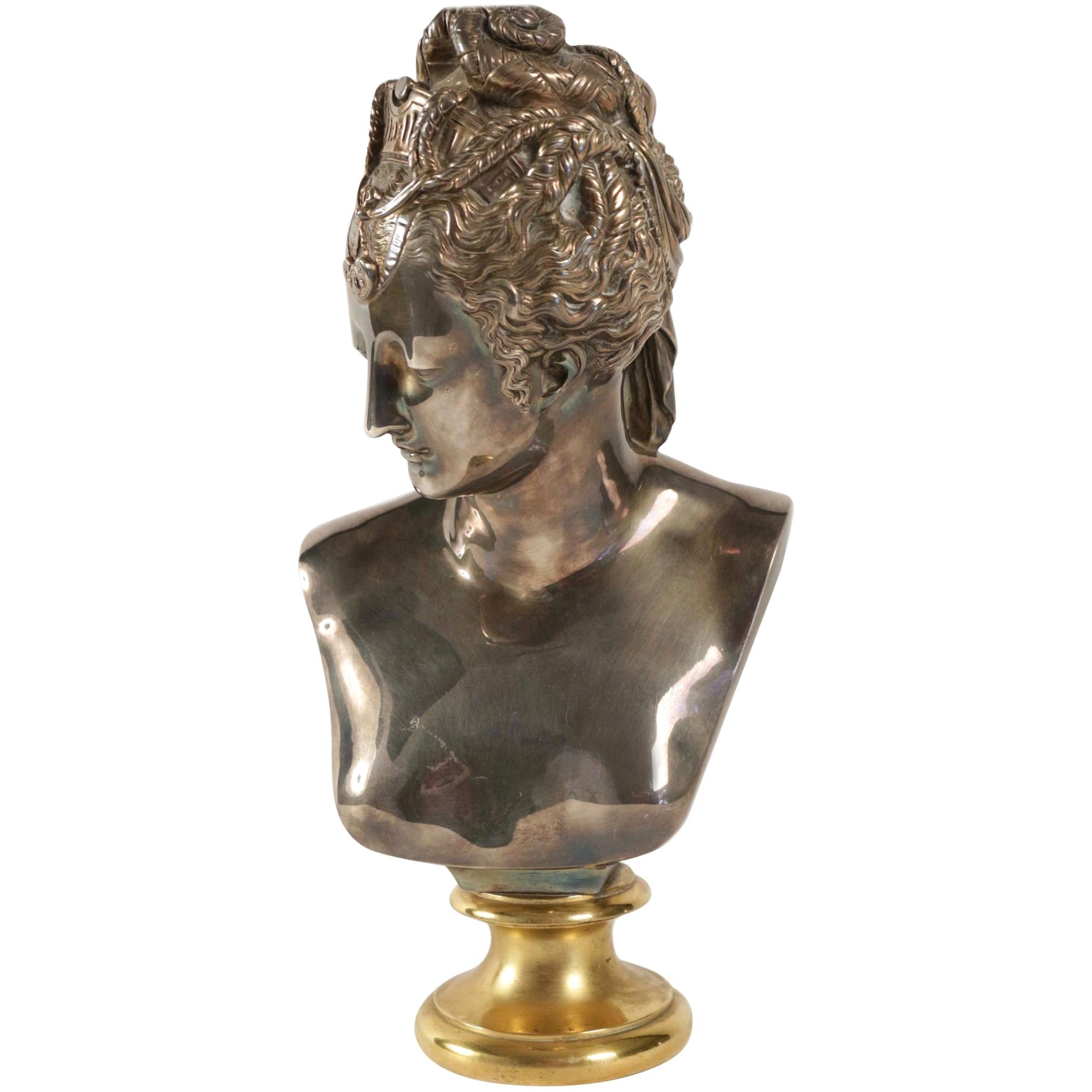 Buste of Diane in Bronze and Silver, Beginning of the 20th Century