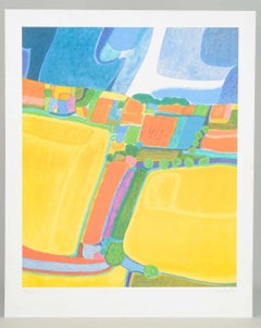 Buster Bruun, Danish artist. Color lithograph. Colorful abstract landscape, 1994