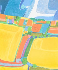 Buster Bruun, Danish artist. Color lithograph. Colorful abstract landscape, 1994