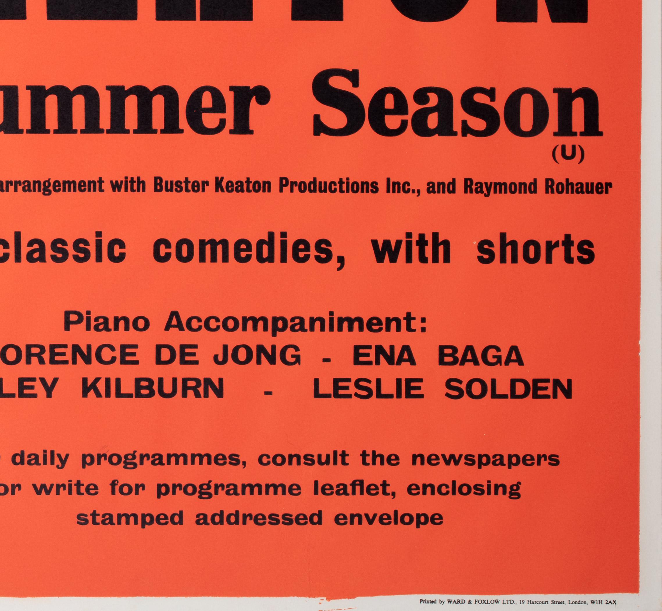 Buster Keaton Summer Season 1970s London UK Quad Film Movie Poster, Strausfeld For Sale 1