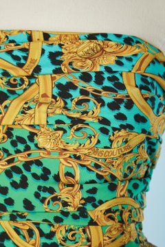Bustier-balloon cocktail dress with branded print Versace Jeans Couture