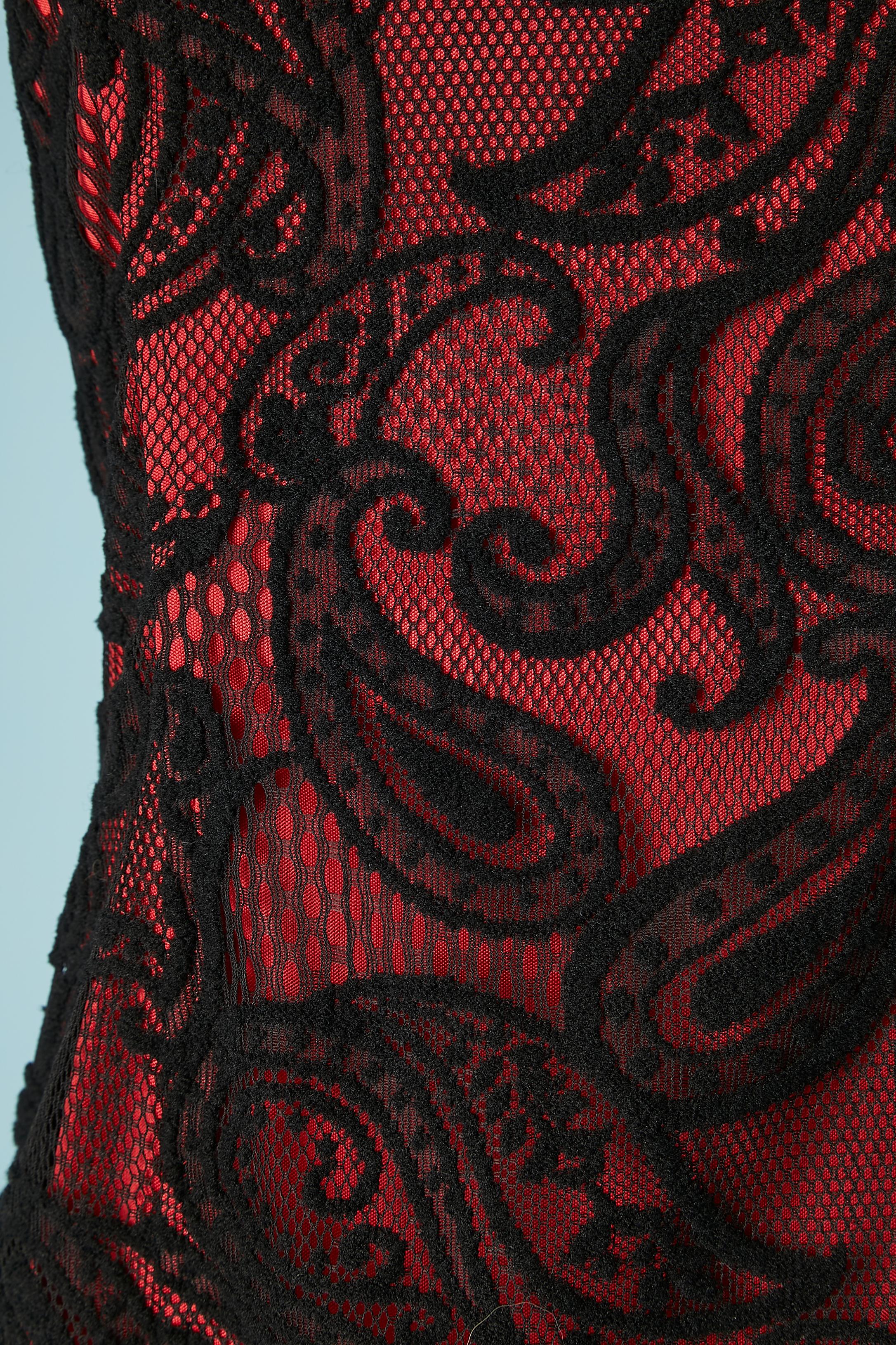 Women's Bustier cocktail dress in black lace and red lycra with beads Romeo Gigli NEW For Sale