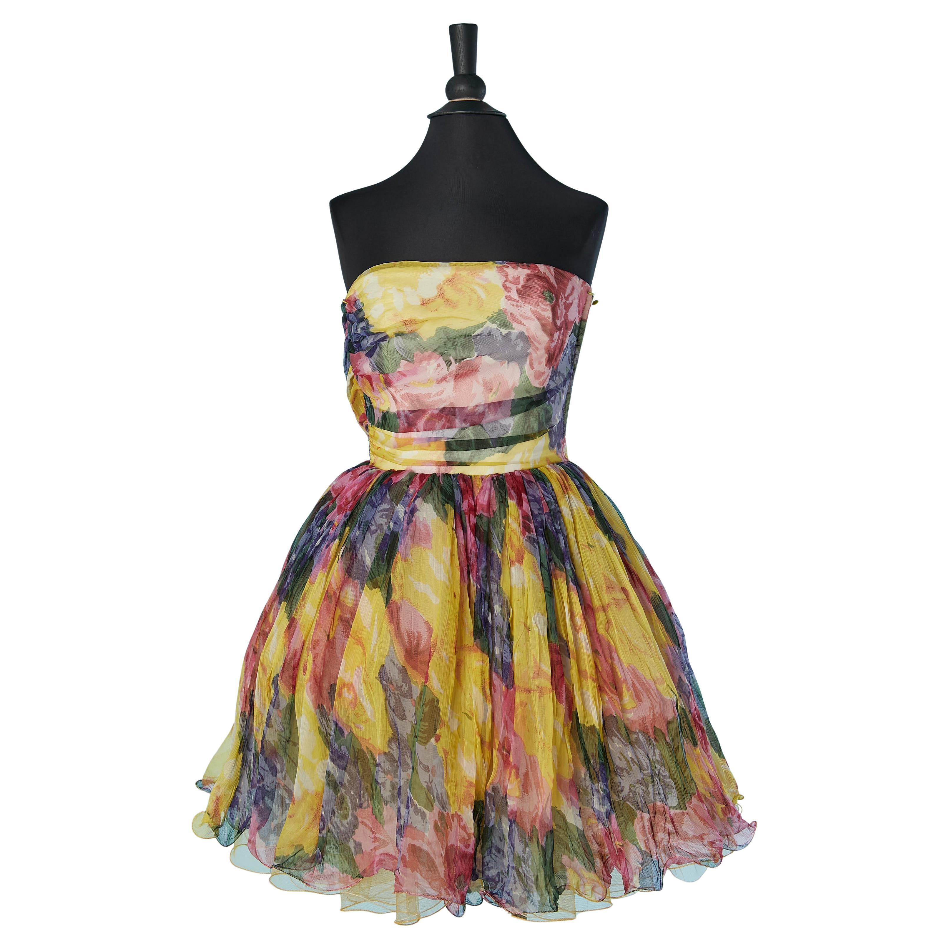 Bustier cocktail dress with flower print CHIARA BONI For Sale