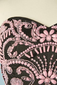 Abito bustier con ricami rosa e chiffon nero Paola Blu Couture