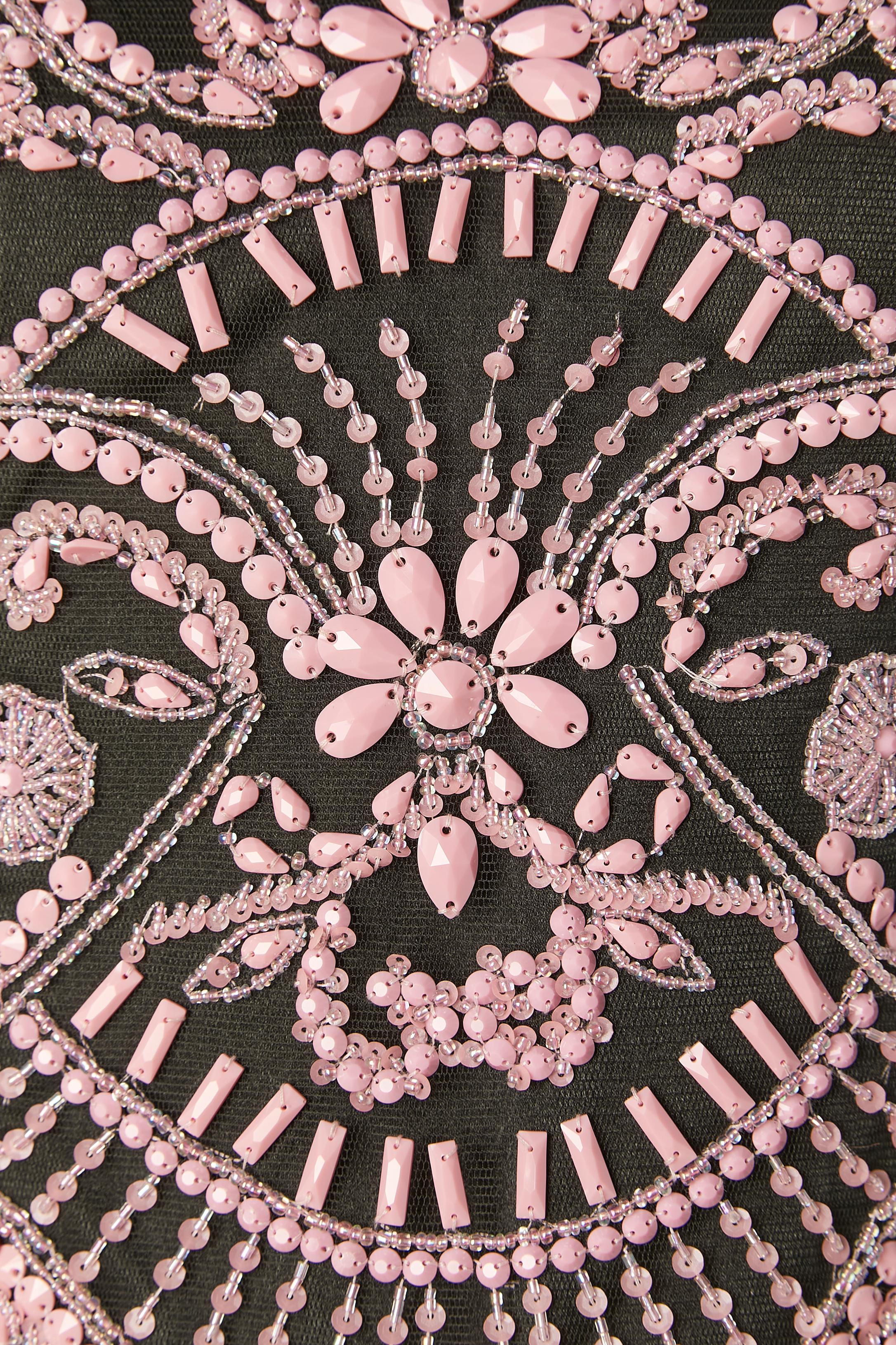 Bustierkleid mit rosa Stickereien und schwarzem Chiffon Paola Blu Couture  im Zustand „Hervorragend“ im Angebot in Saint-Ouen-Sur-Seine, FR