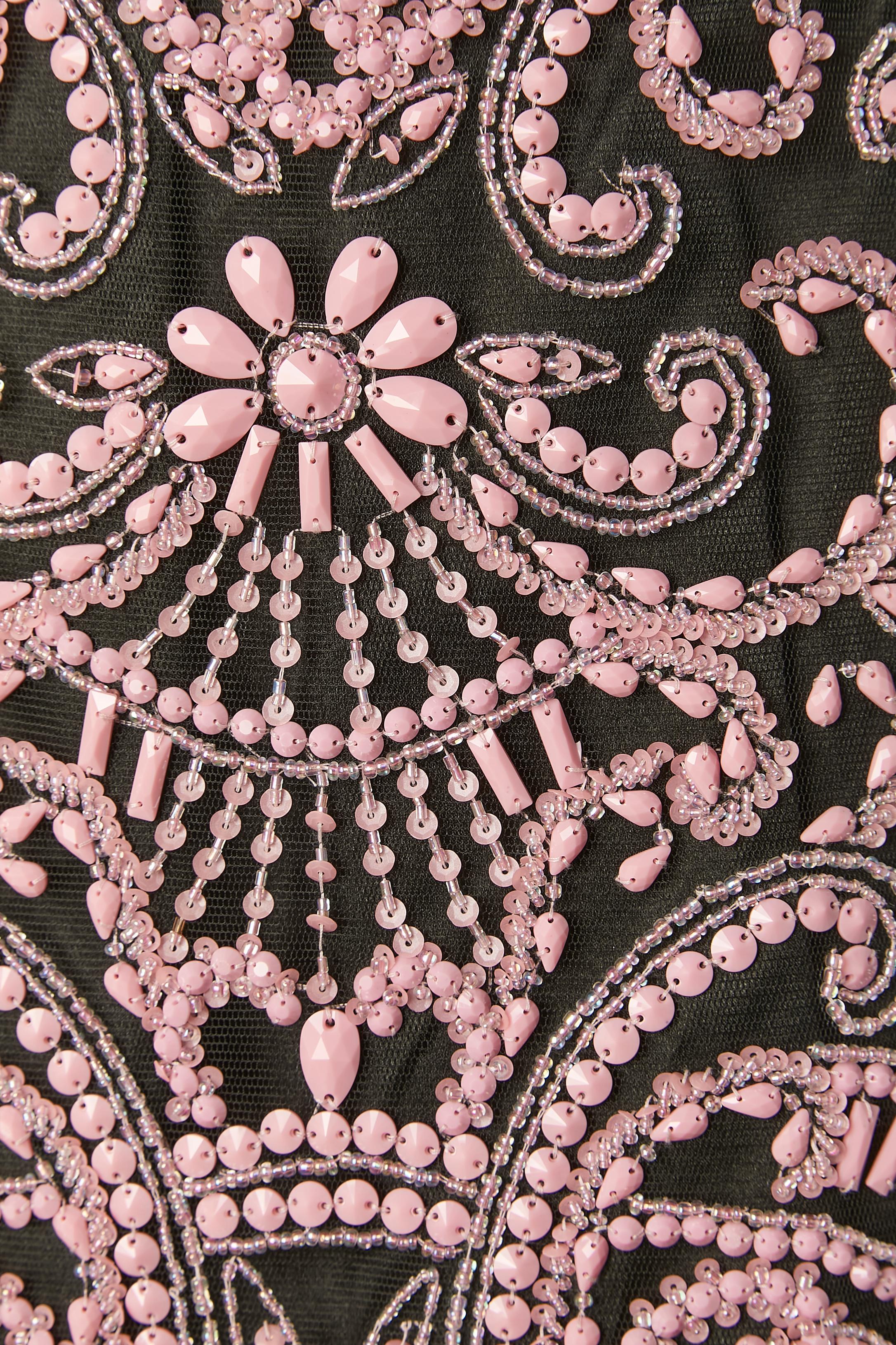 Women's Bustier dress with pink embroideries and black chiffon Paola Blu Couture  For Sale