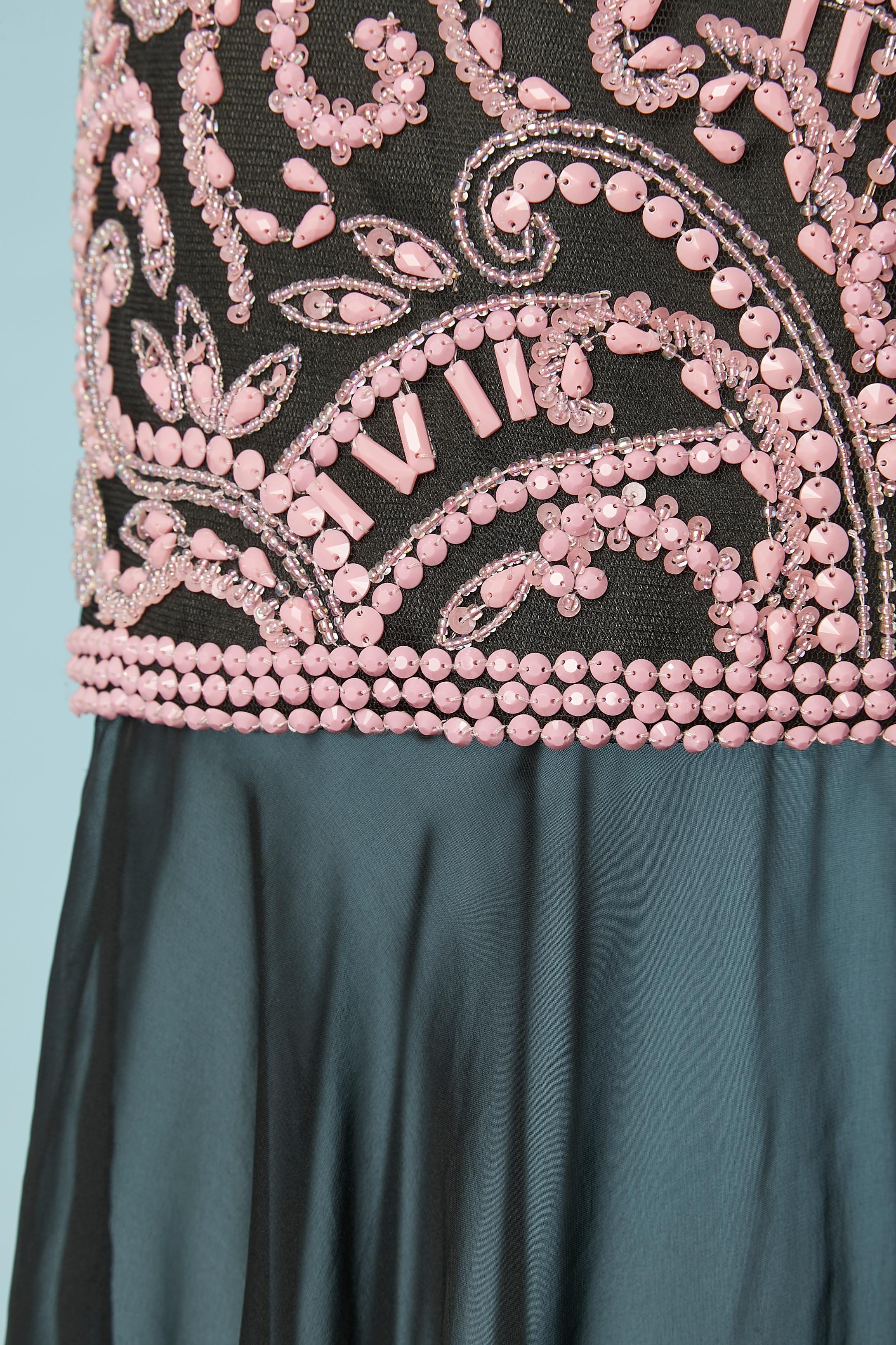 Bustier dress with pink embroideries and black chiffon Paola Blu Couture  For Sale 1