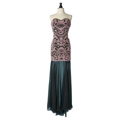 Bustier dress with pink embroideries and black chiffon Paola Blu Couture