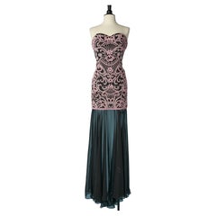 Bustierkleid mit rosa Stickereien und schwarzem Chiffon Paola Blu Couture 