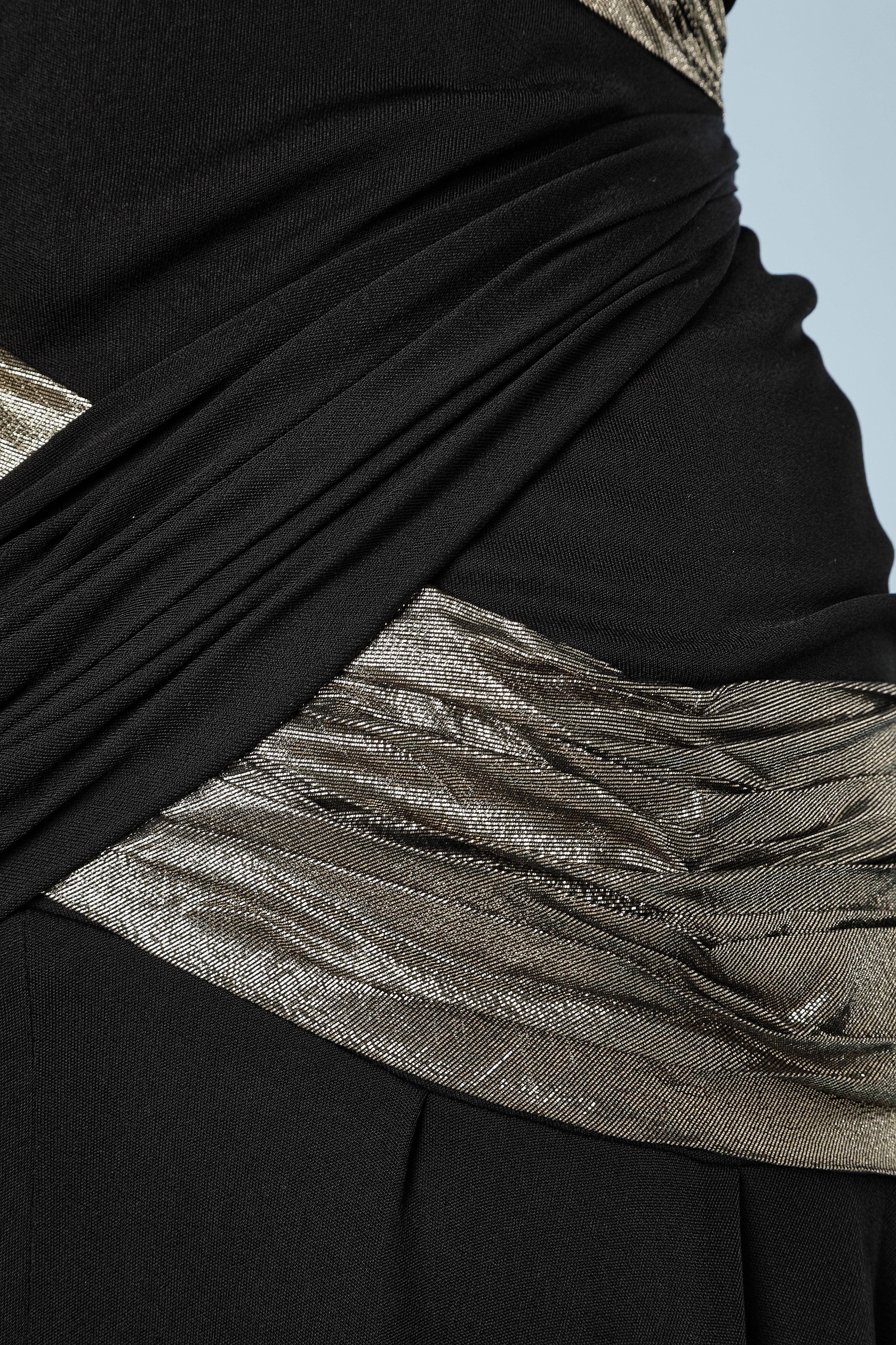 Noir Robe de soirée bustier noire  jersey et mousseline lamé drapé Loris Azzaro  en vente