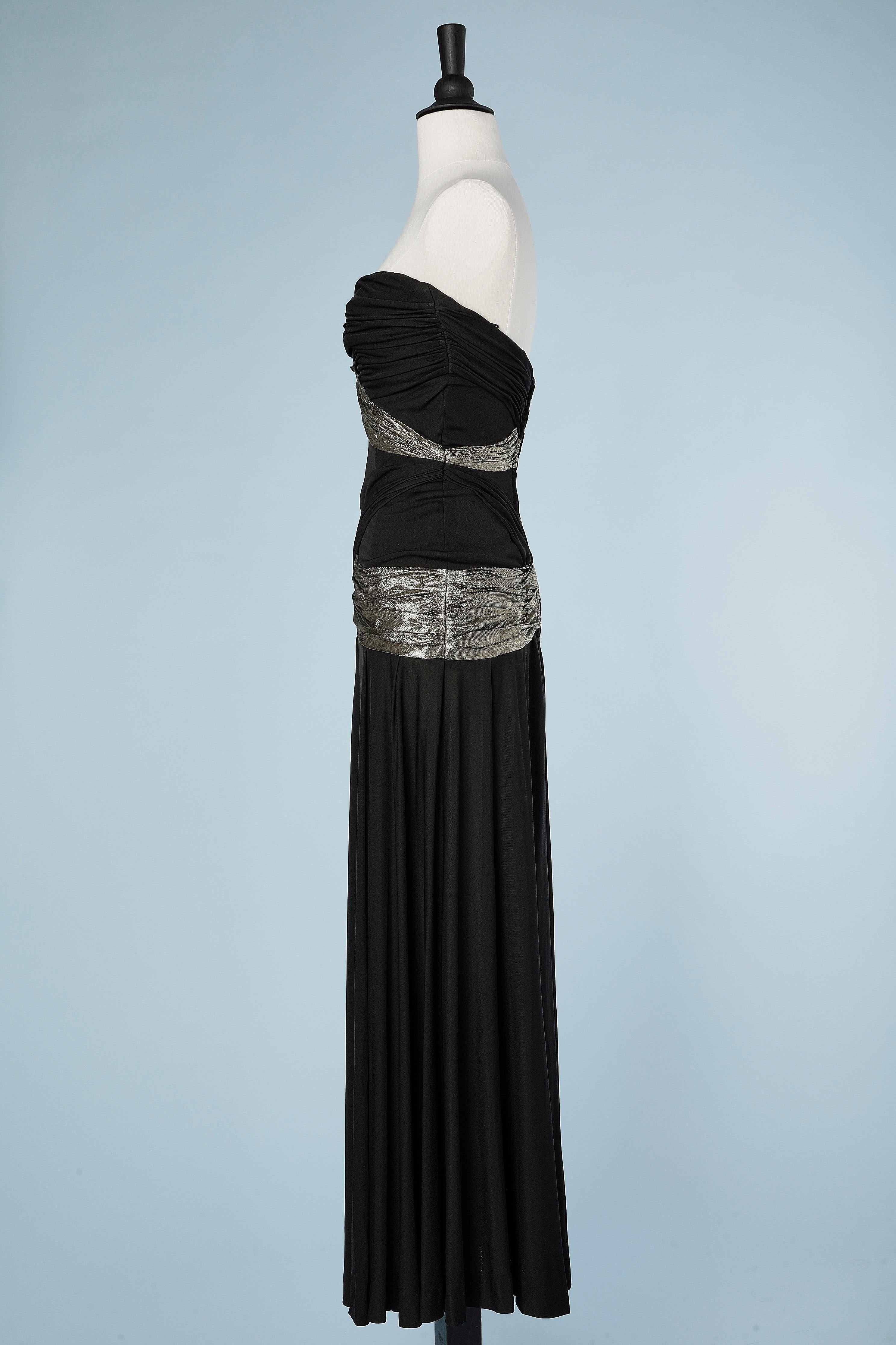 Bustier evening dress in black  jersey and chiffon lamé draped Loris Azzaro  In Excellent Condition For Sale In Saint-Ouen-Sur-Seine, FR
