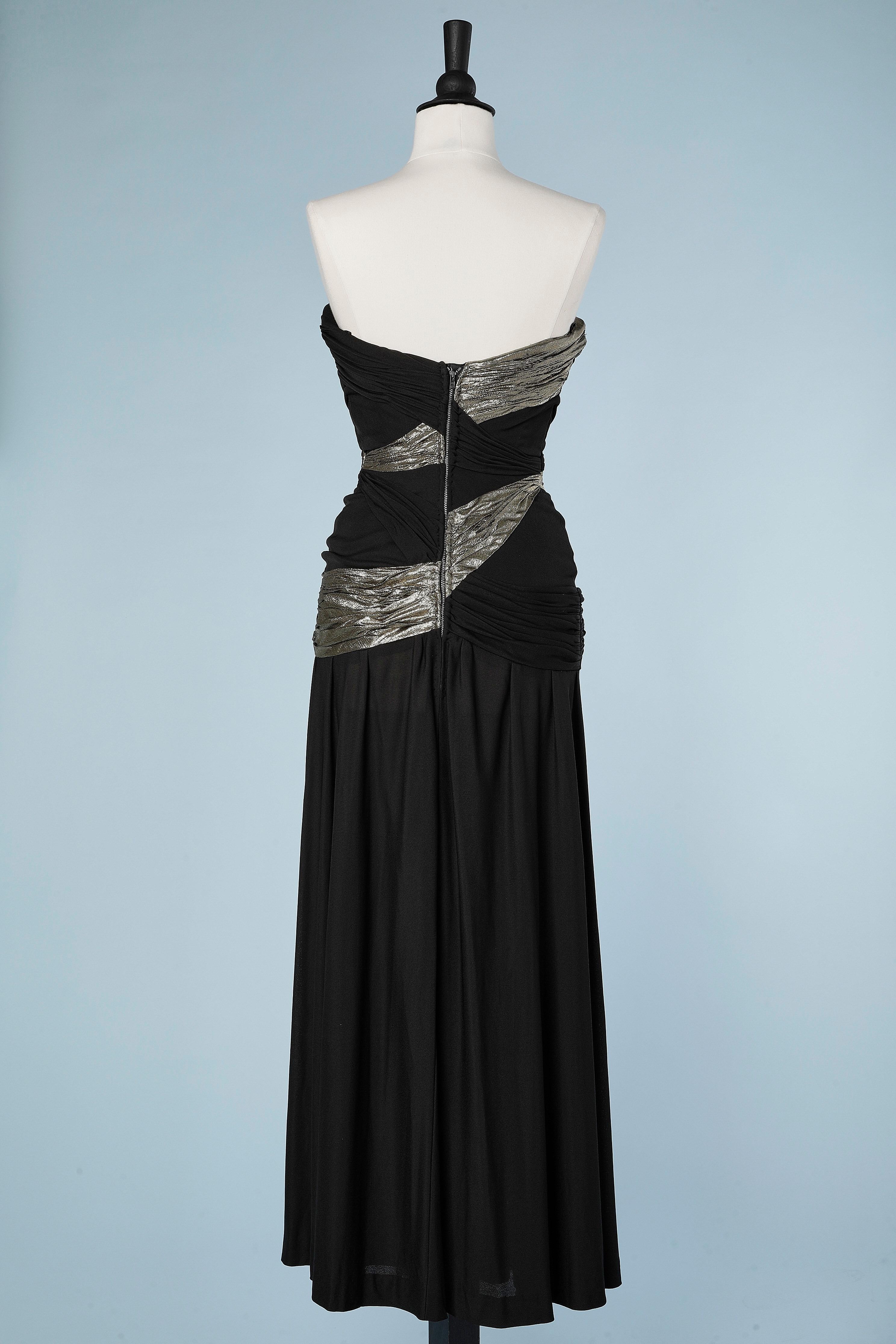 Women's Bustier evening dress in black  jersey and chiffon lamé draped Loris Azzaro  For Sale