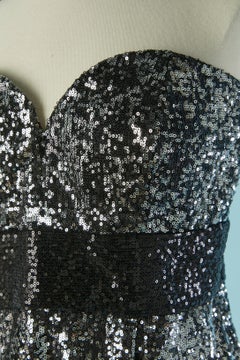 Bustier evening dress in silver and black sequin VICKY TIEL