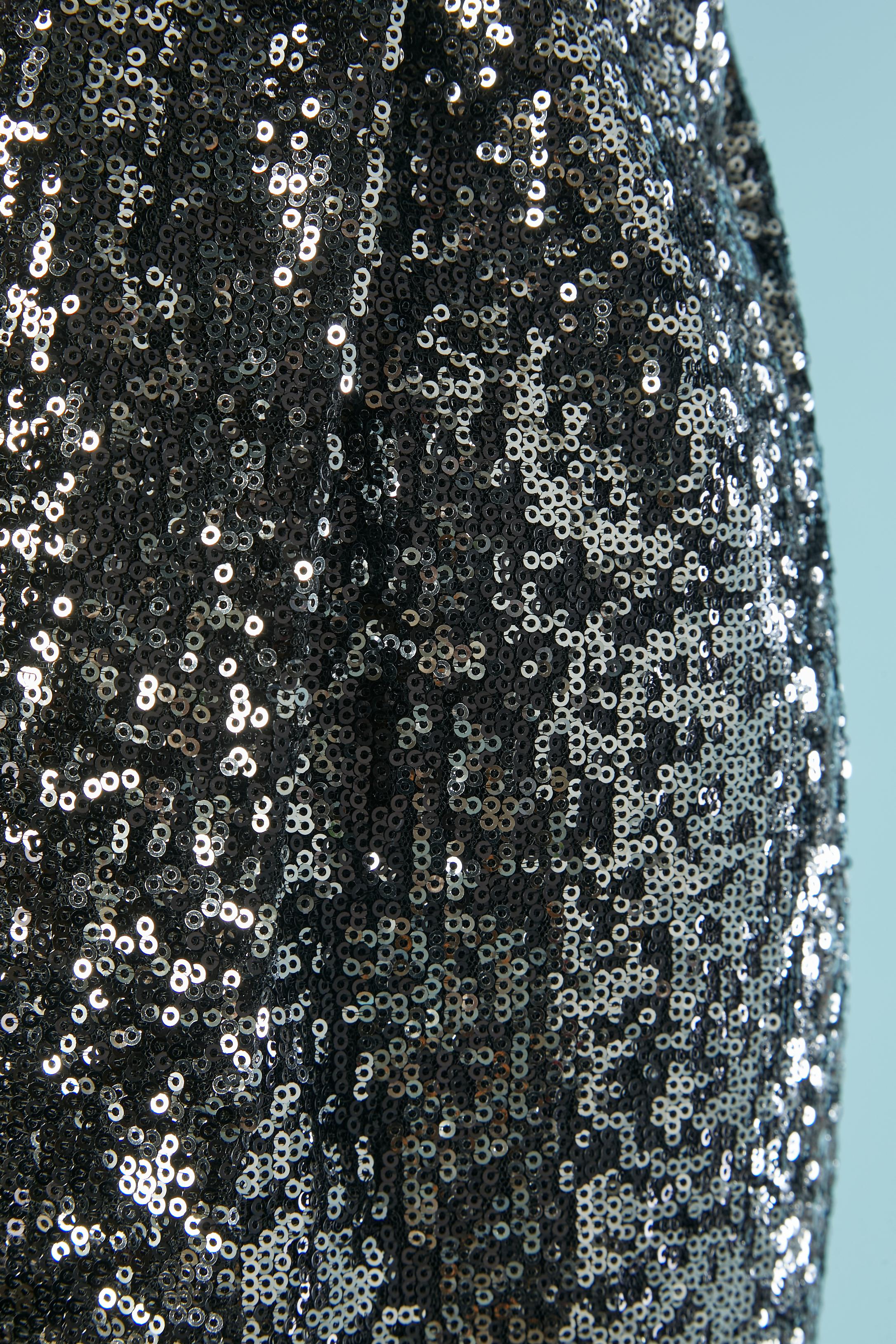 Nero Abito da sera bustier in paillettes argento e nero Vicky Tiel in vendita