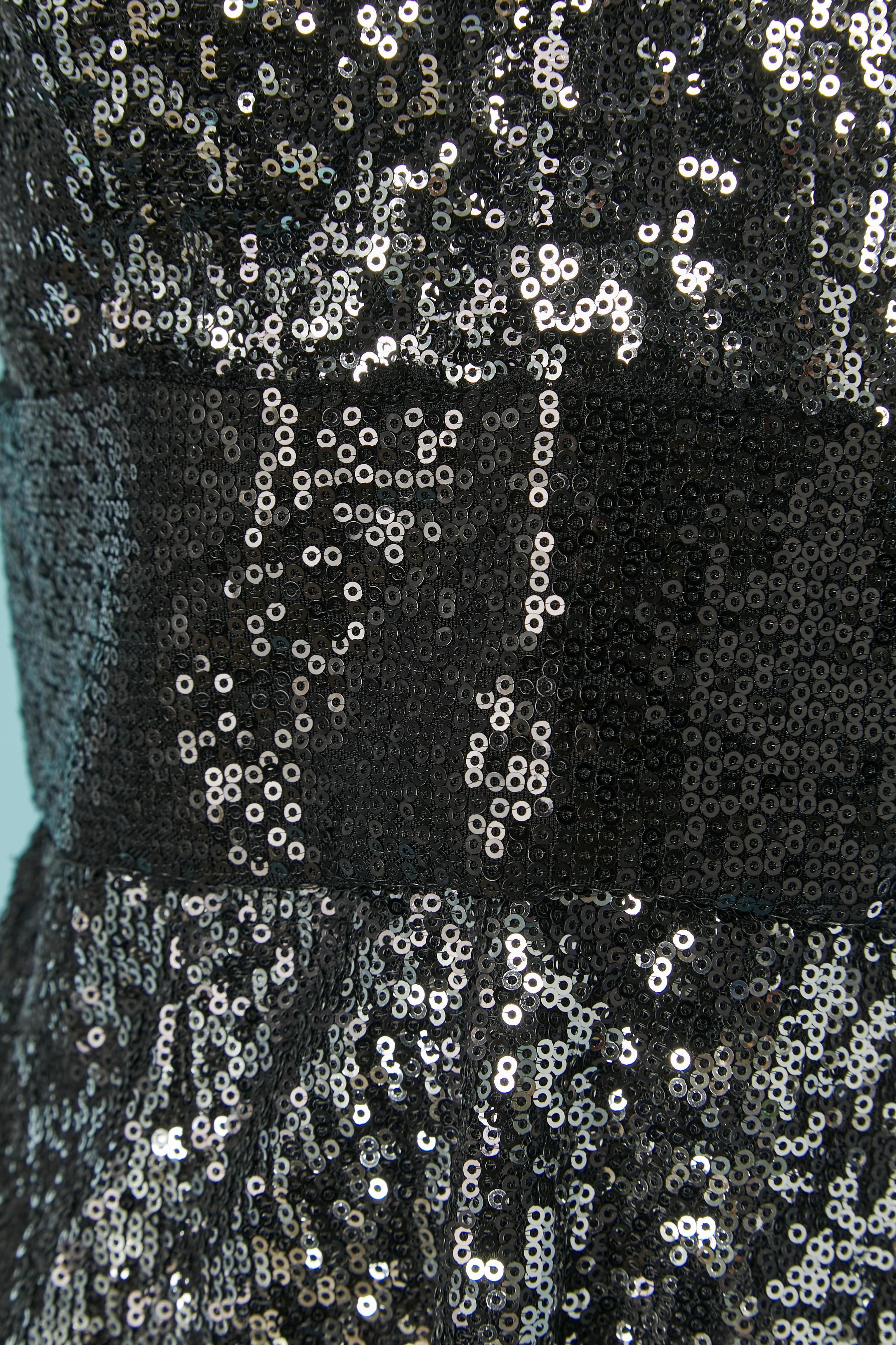 Abito da sera bustier in paillettes argento e nero Vicky Tiel In condizioni ottime in vendita a Saint-Ouen-Sur-Seine, FR