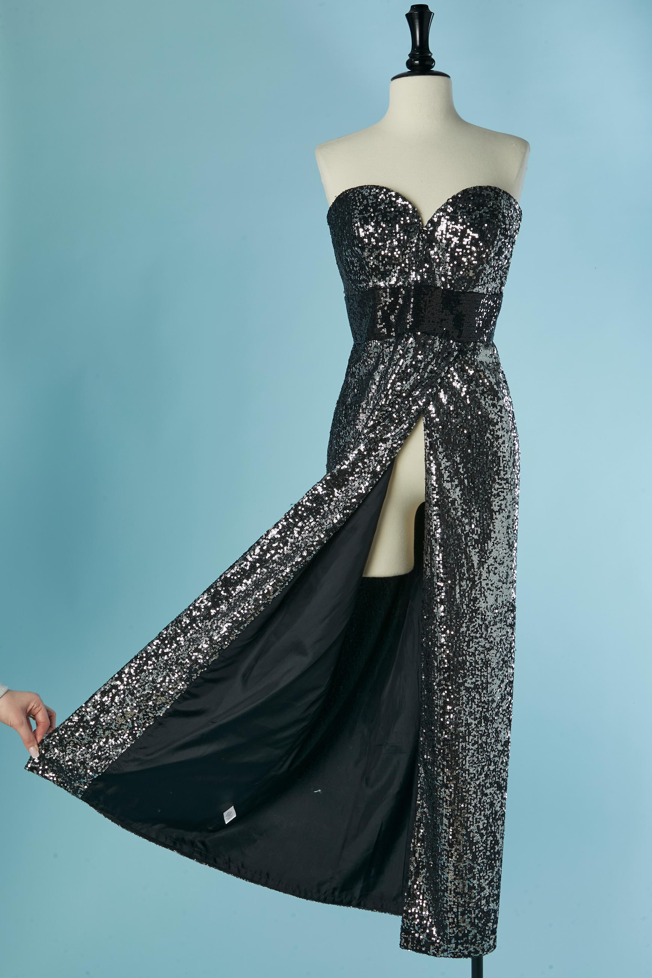 Donna Abito da sera bustier in paillettes argento e nero Vicky Tiel in vendita