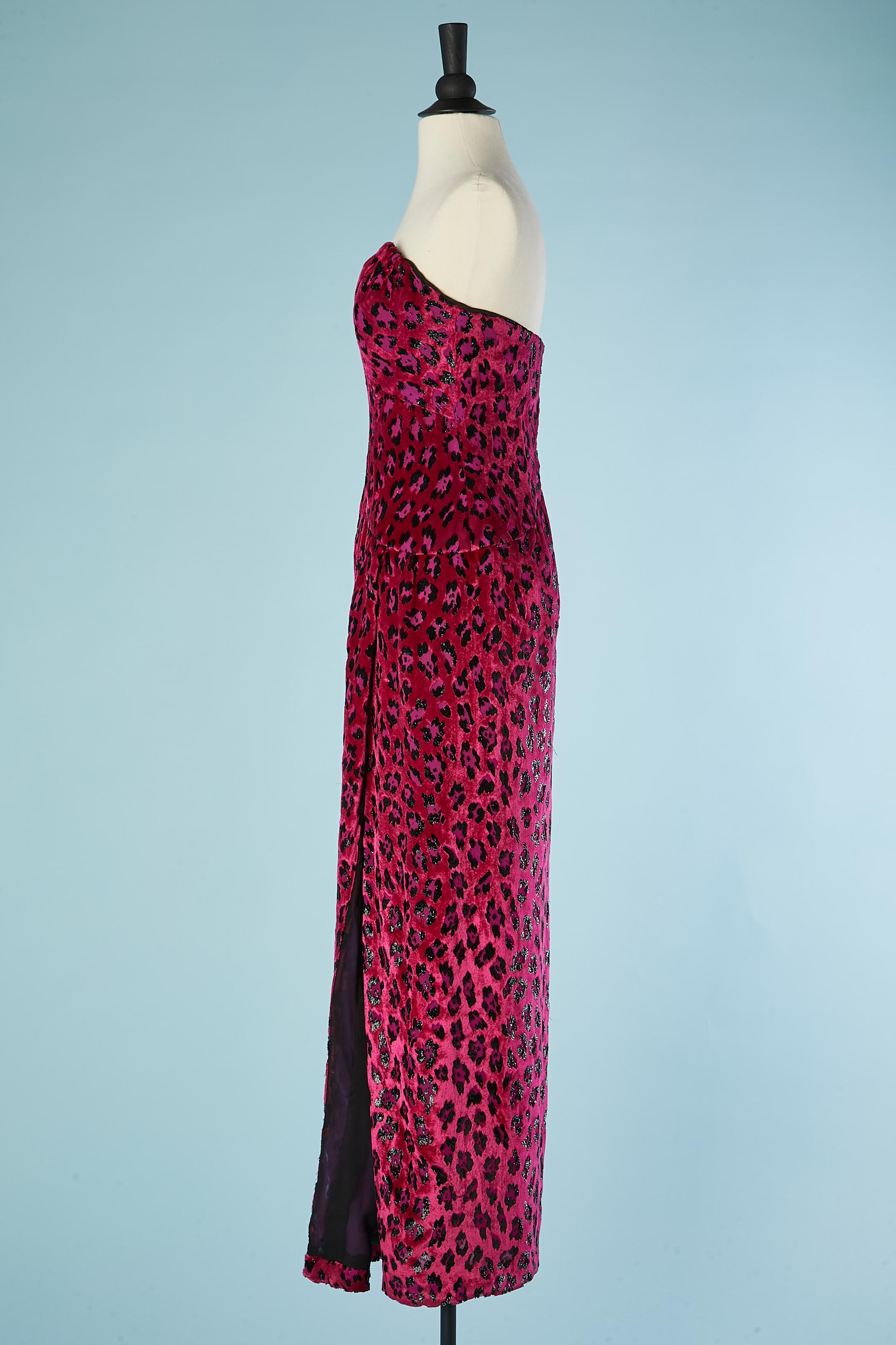 Women's Bustier evening dress in velour dévoré and leopard pattern Circa 1980's 