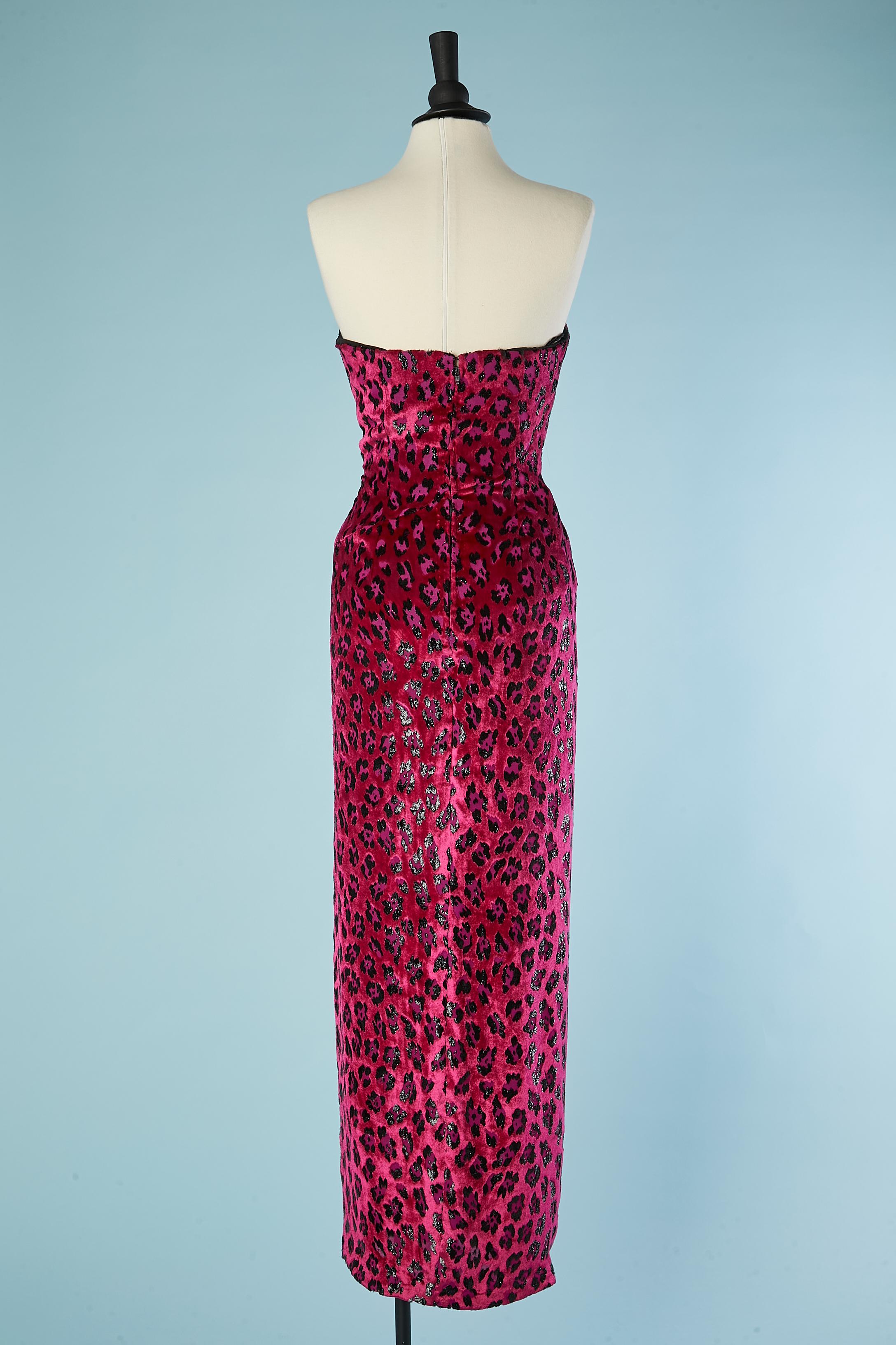Bustier evening dress in velour dévoré and leopard pattern Circa 1980's  1