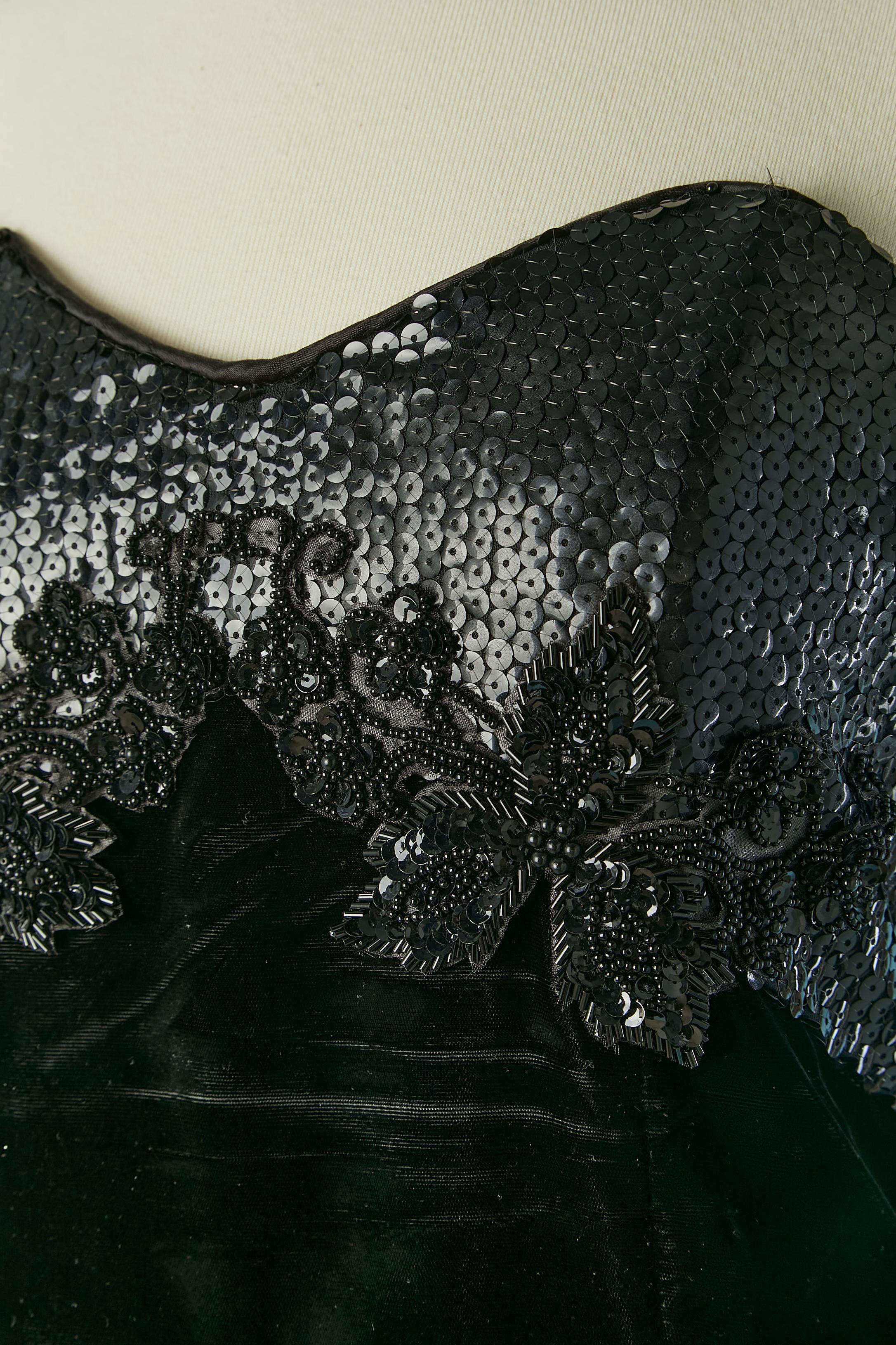 Black Bustier evening dress made of sequin, velvet and striped Jessica Mc Clintock For Sale