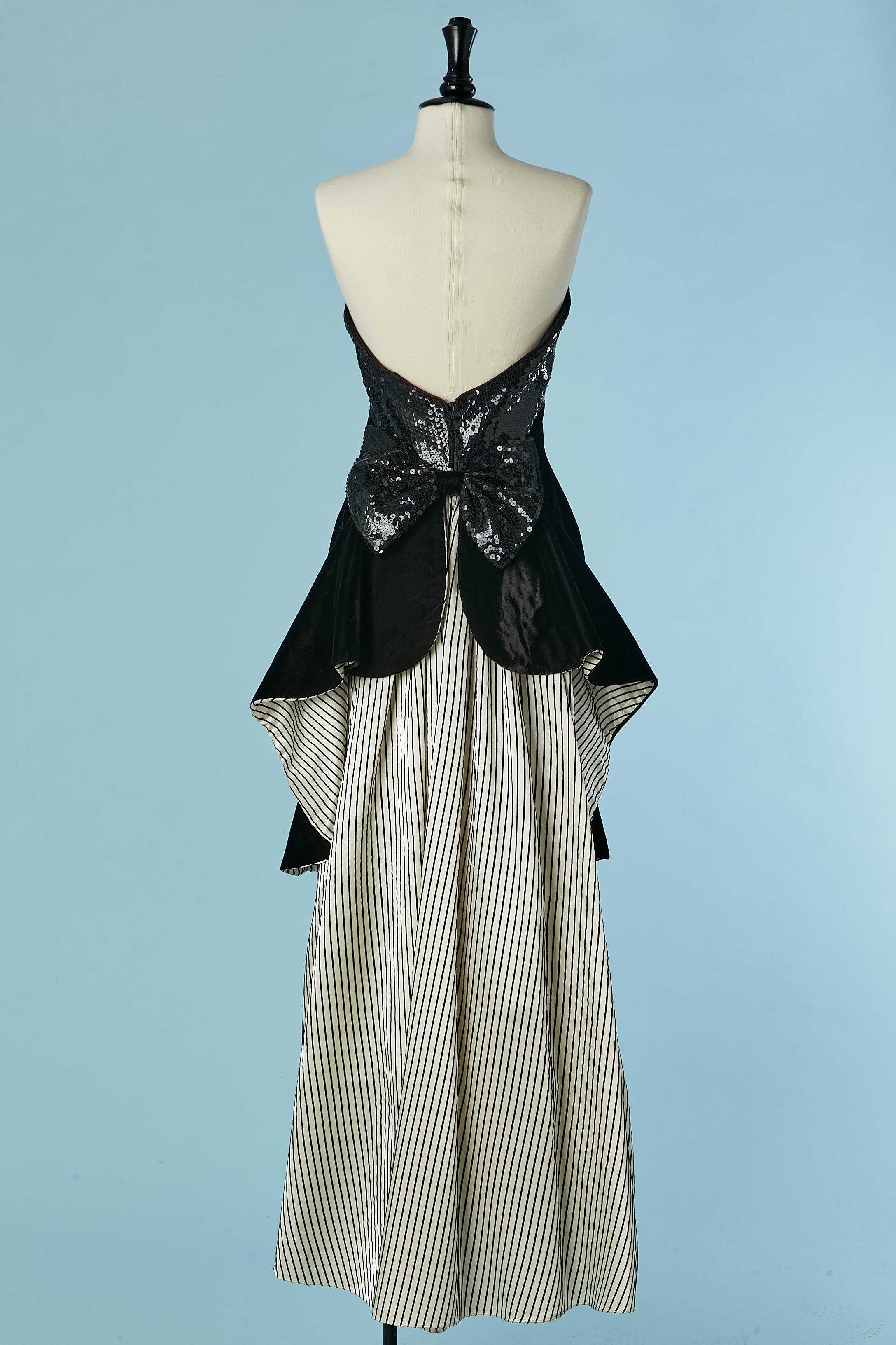 Bustier evening dress made of sequin, velvet and striped Jessica Mc Clintock For Sale 1