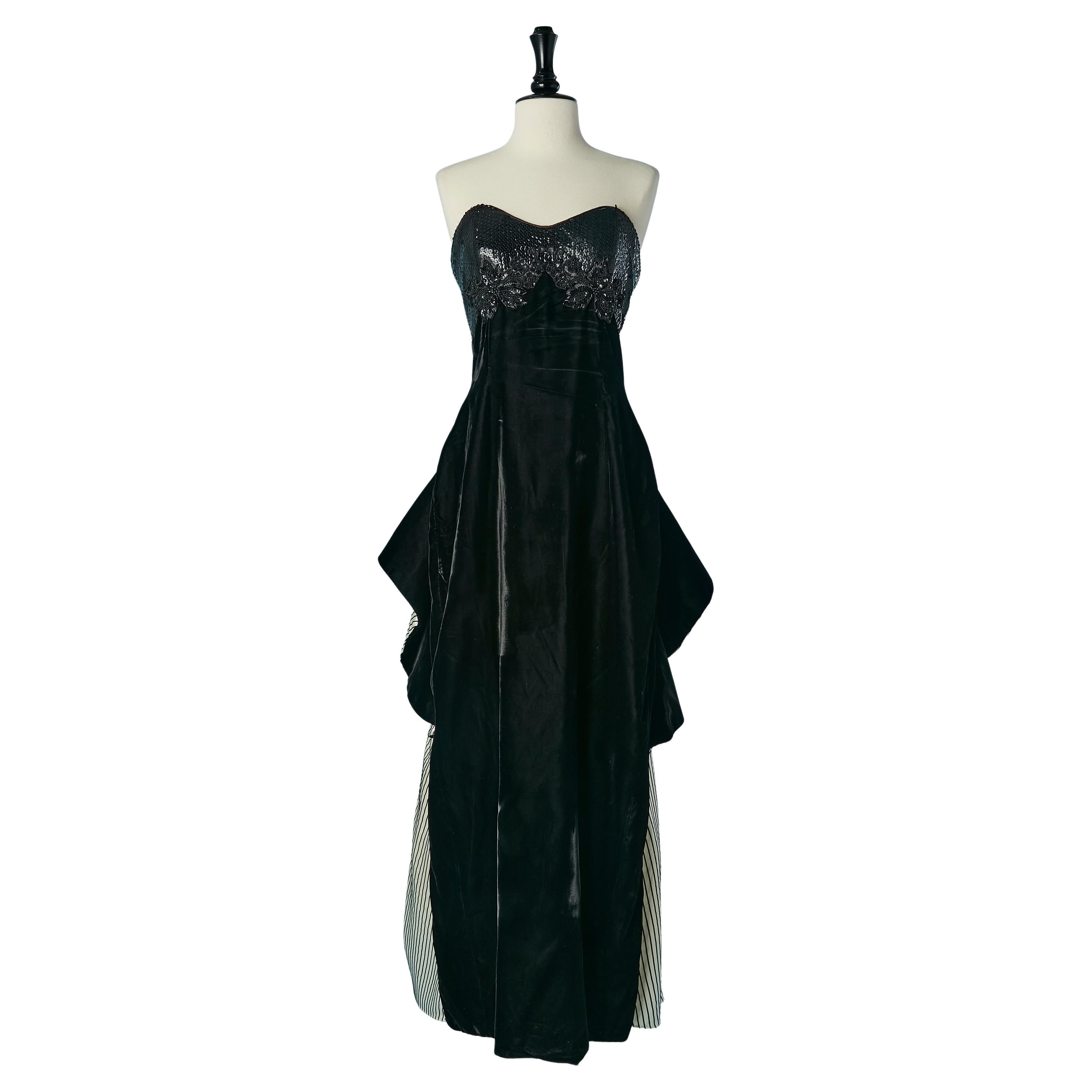 Bustier evening dress made of sequin, velvet and striped Jessica Mc Clintock For Sale