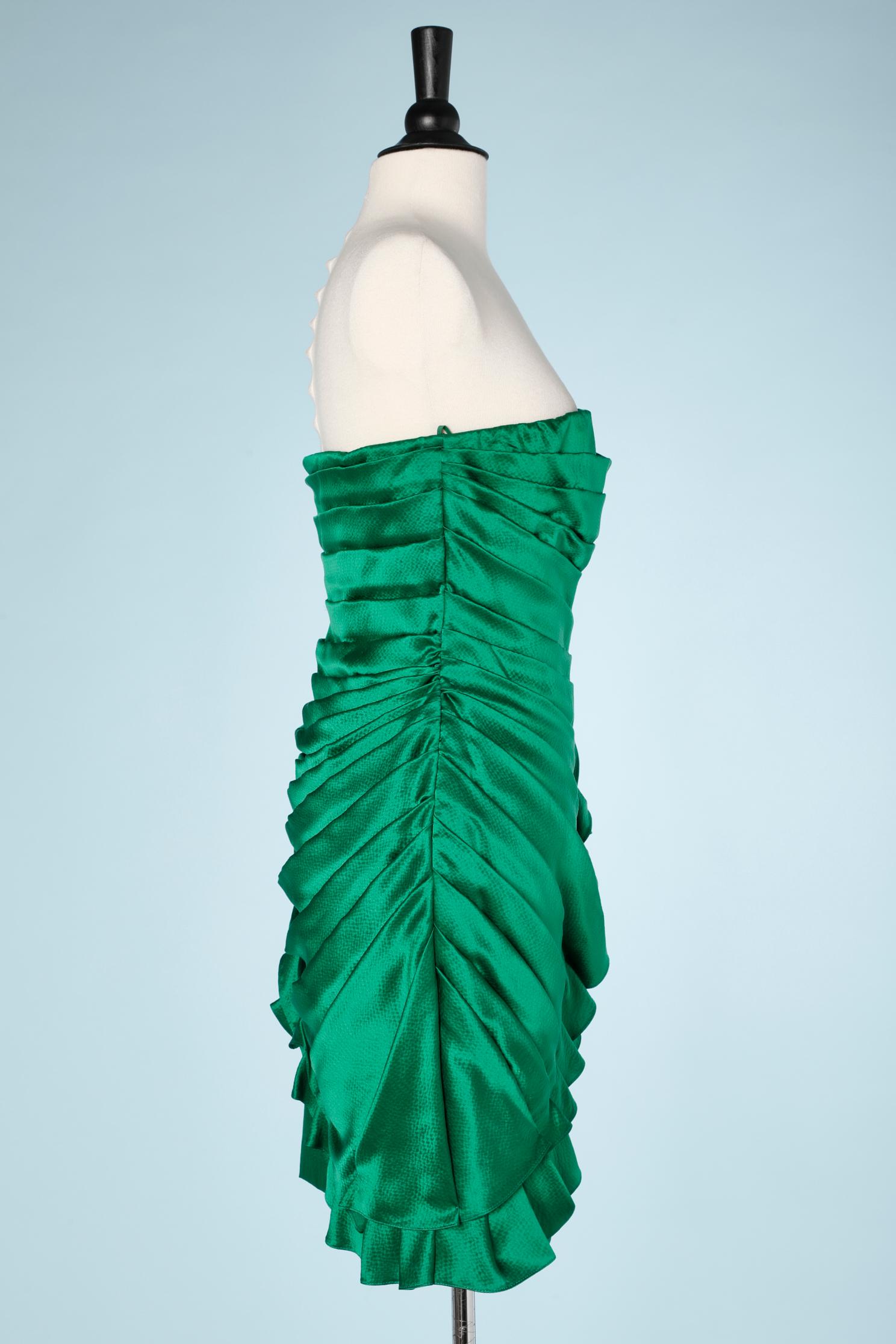 Blue Bustier mini dress with ruffles in emerald silk satin Ungaro 