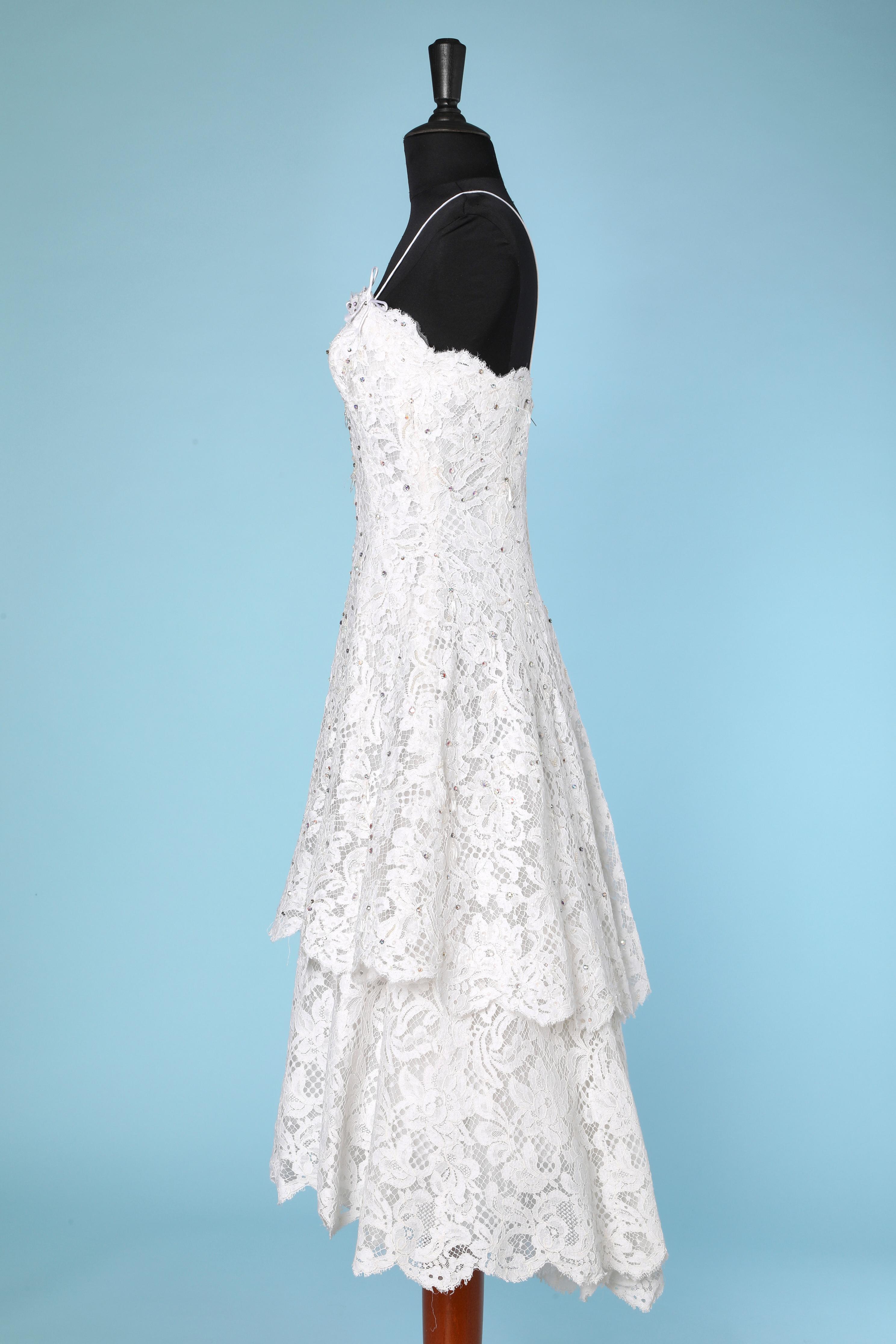 Bustier wedding dress in guipure and beadwork Carven Junior late 1950's  For Sale 1