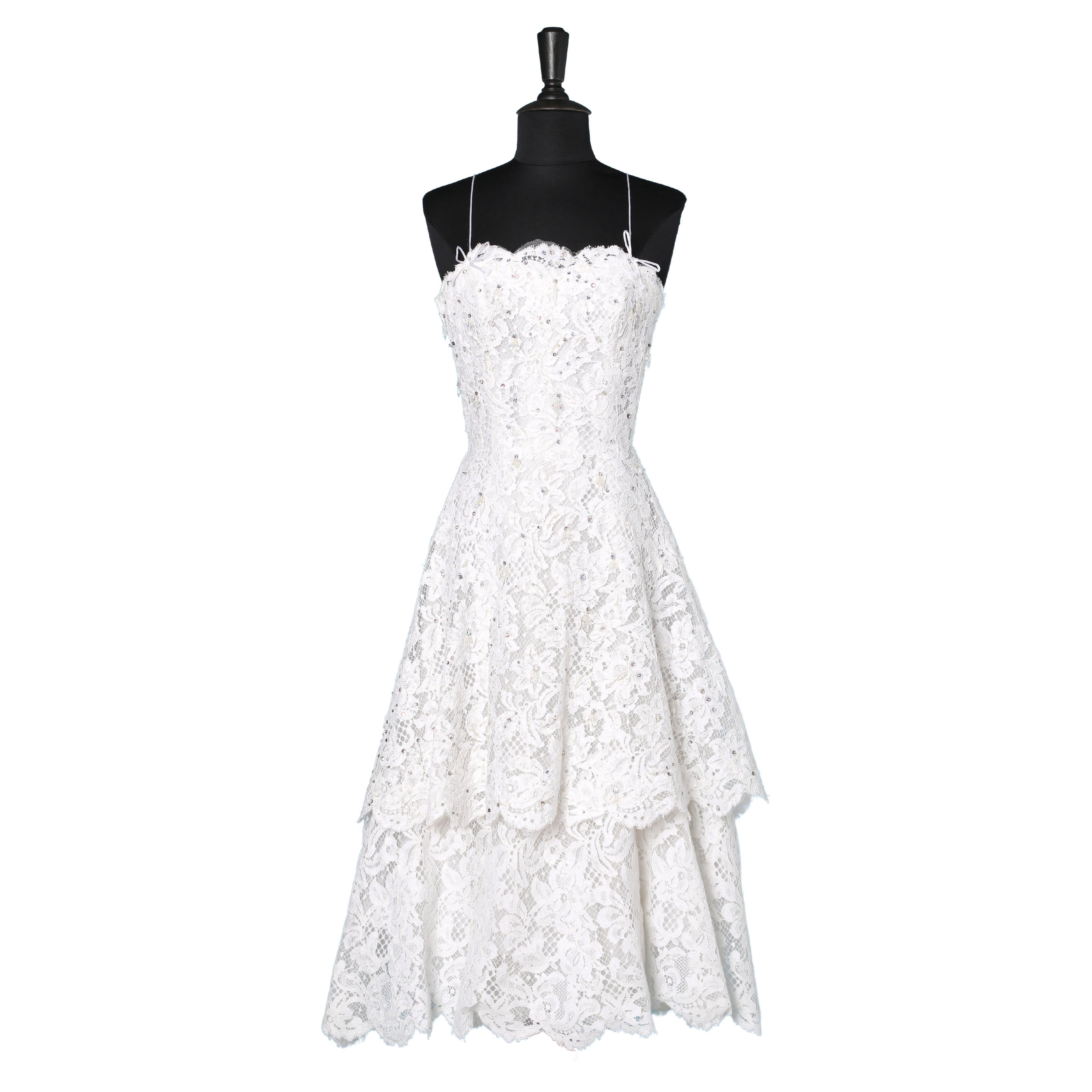 Bustier-Hochzeitskleid aus Guipure und Perlenstickerei Carven Junior Ende der 1950er Jahre  im Angebot