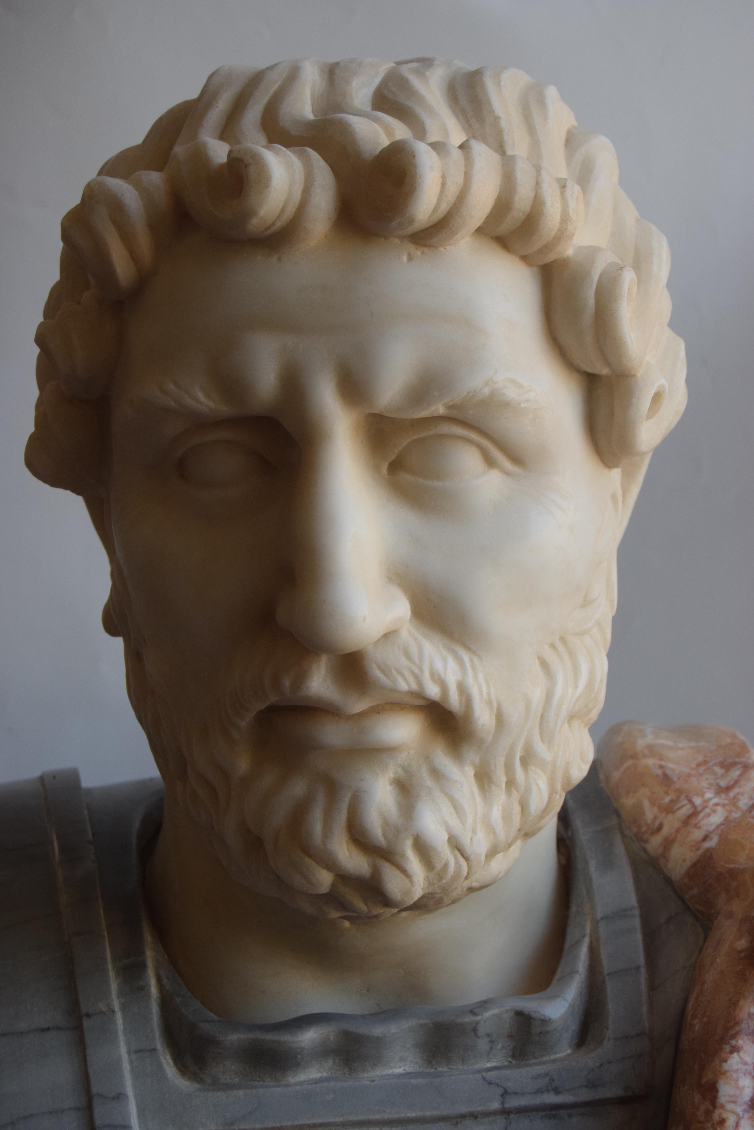 Classical Roman Hadrian bust in polychrome marble For Sale