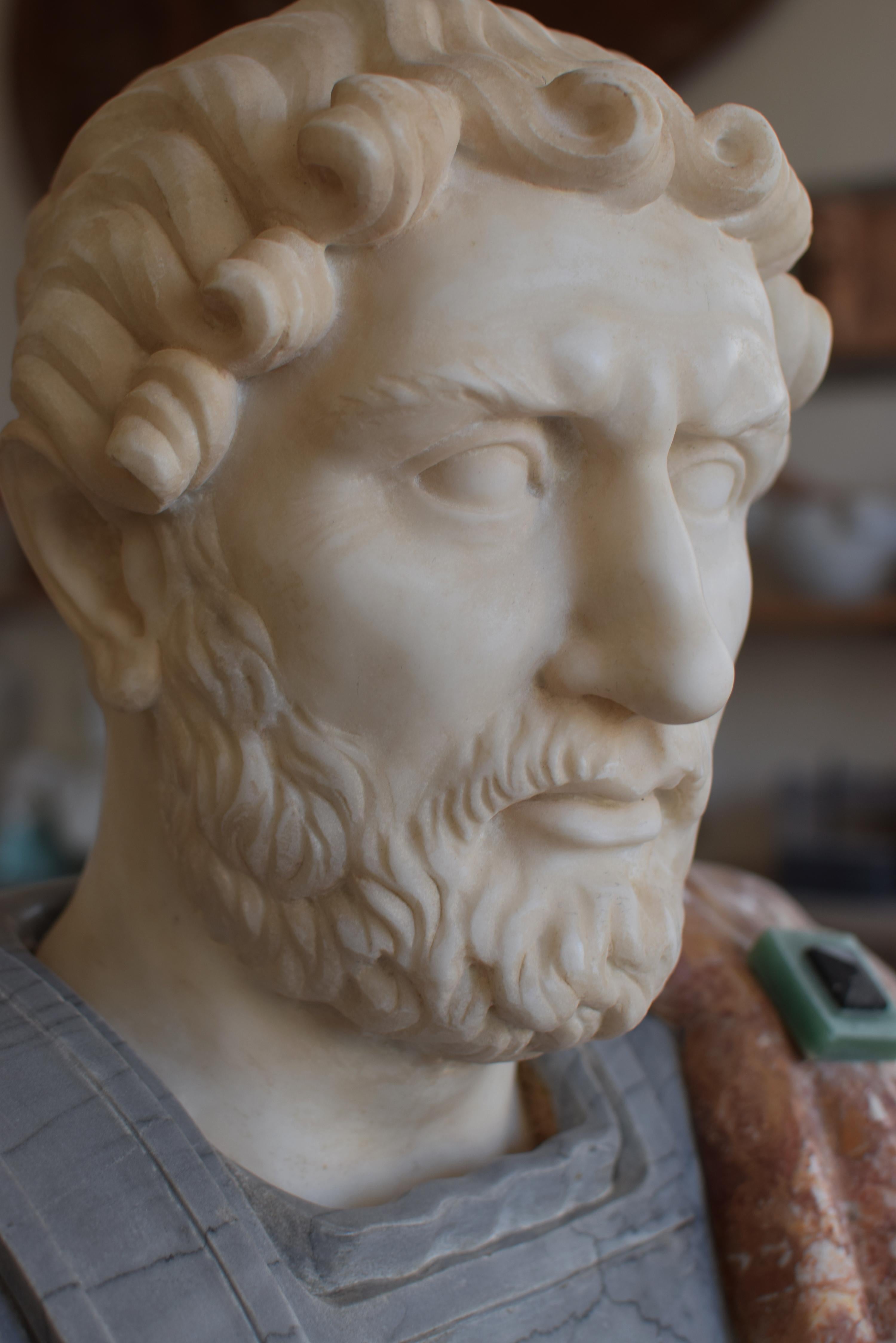 Italian Hadrian bust in polychrome marble For Sale