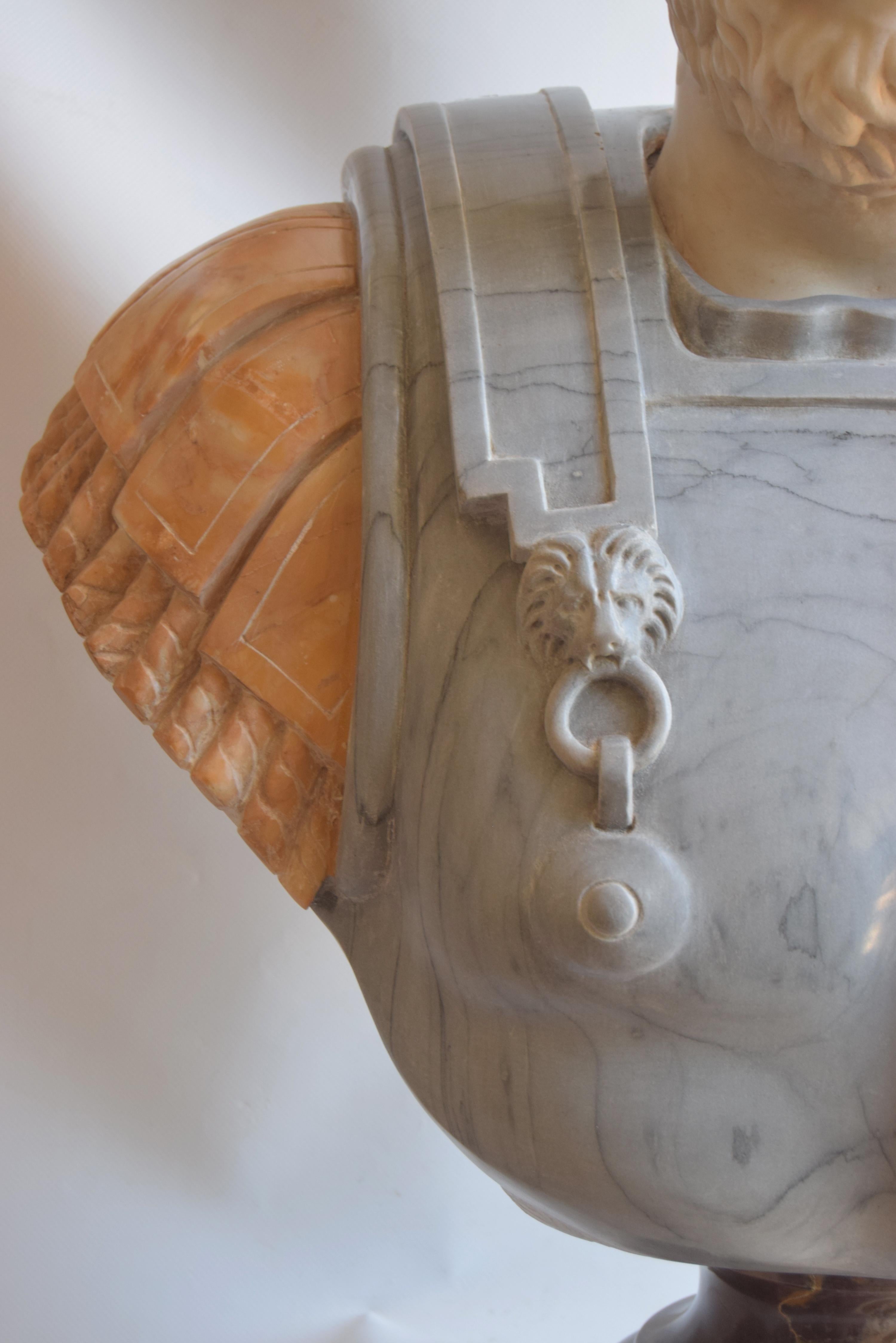 Hand-Crafted Hadrian bust in polychrome marble For Sale