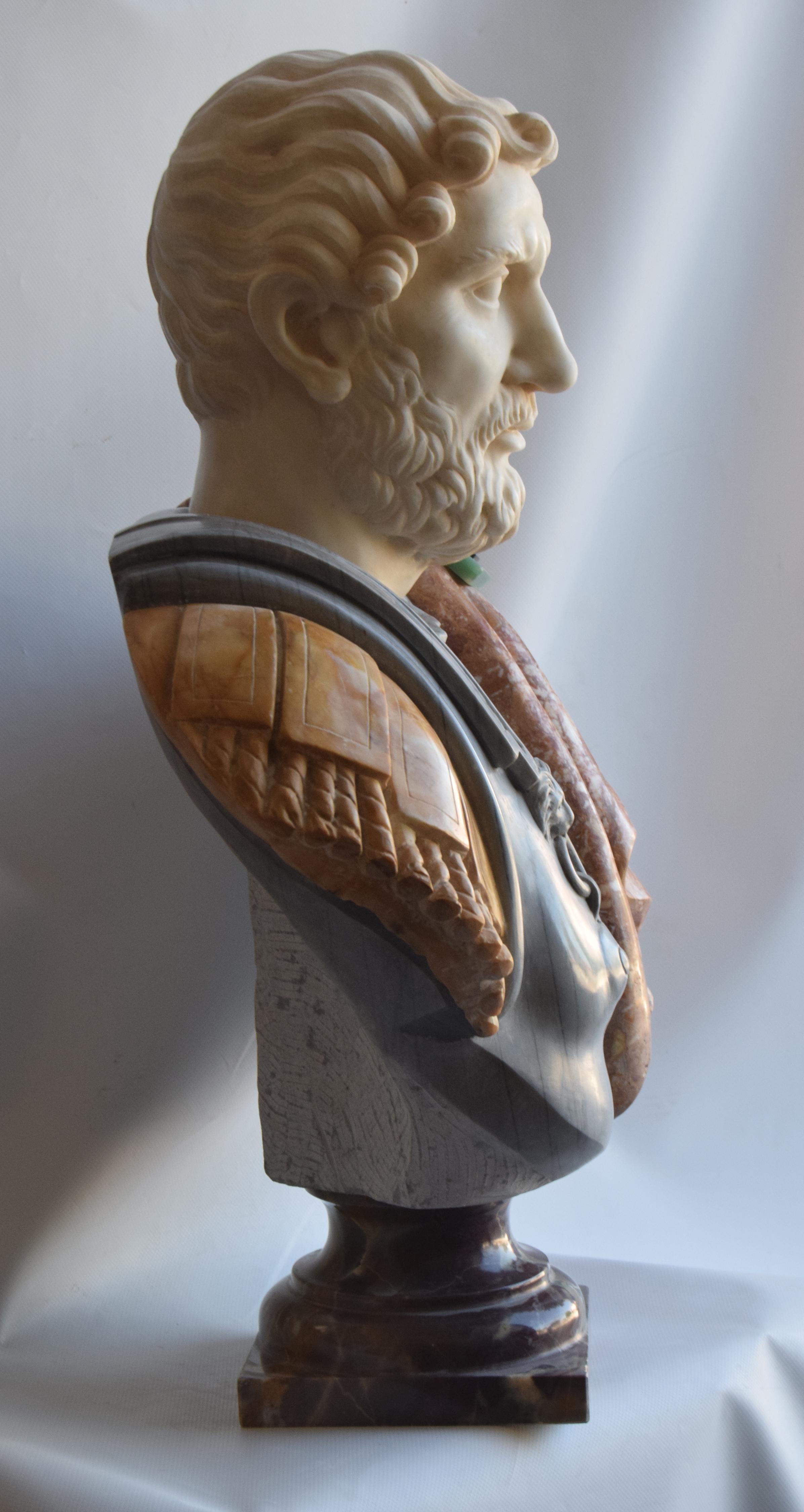 Late 20th Century Hadrian bust in polychrome marble For Sale