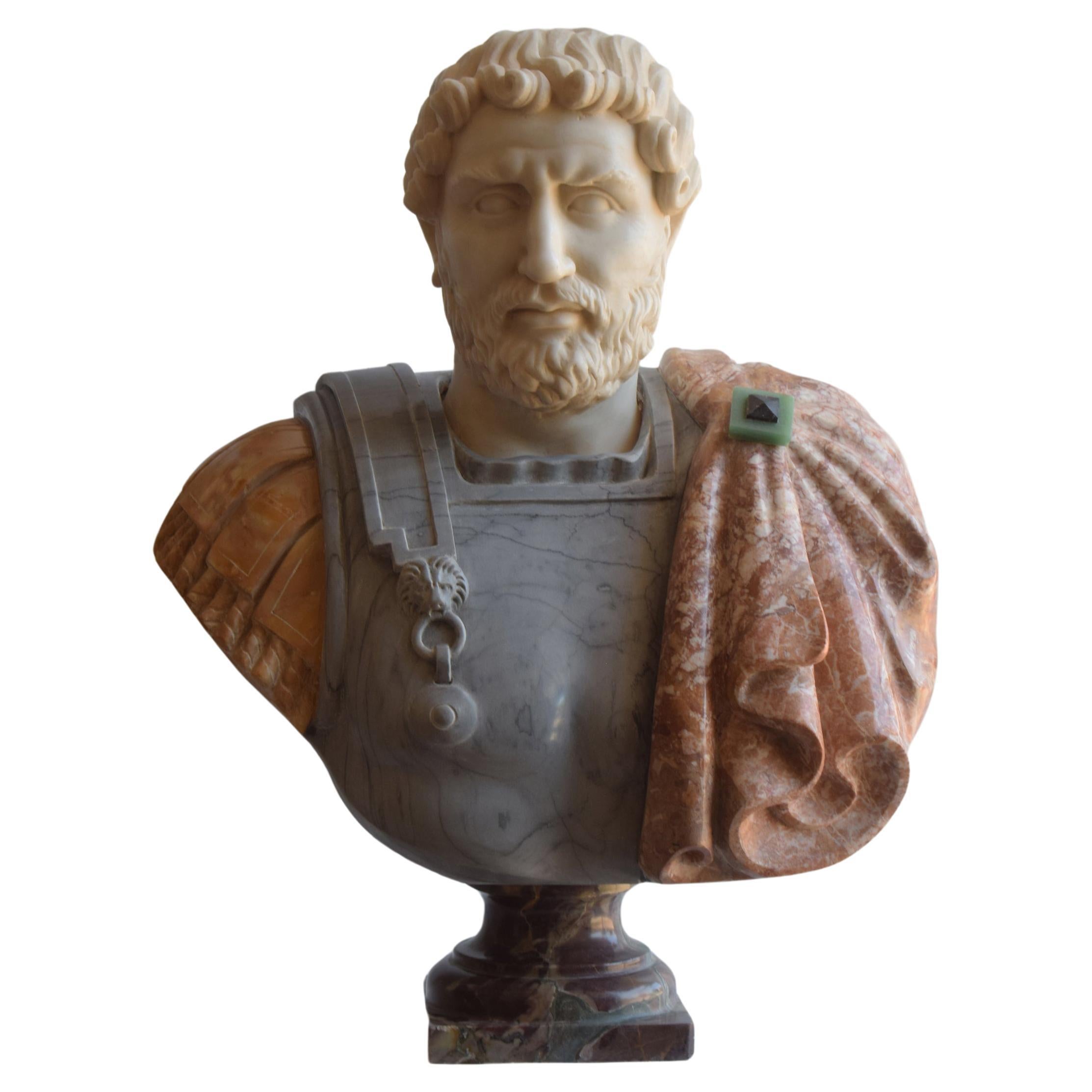 Hadrian bust in polychrome marble For Sale