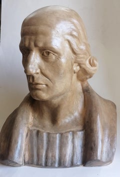 Hand-molded light-colored ceramic Christopher Columbus bust, made in Italy