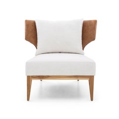 Busto Curved Back and Fabric Seat Armchair in Teak