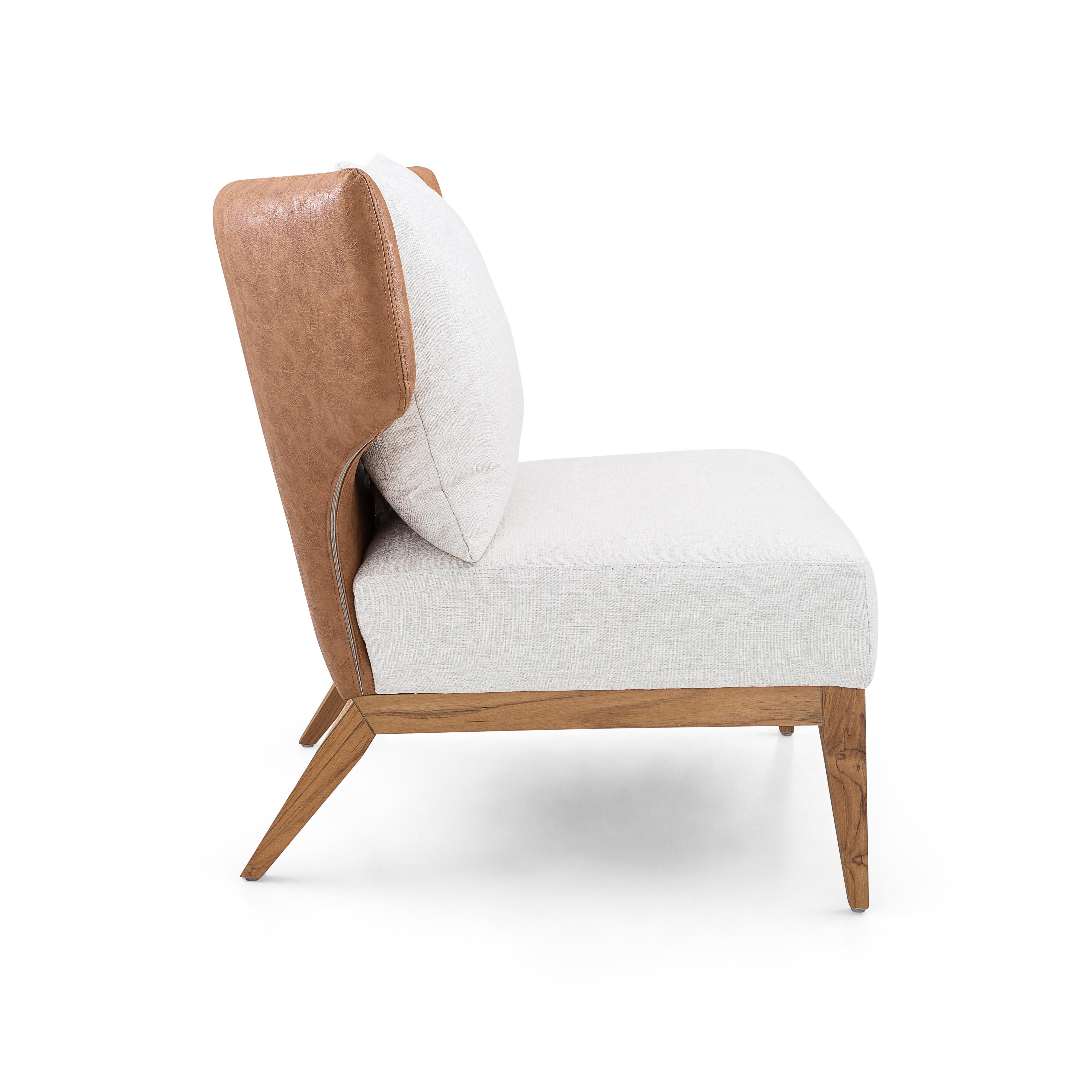 Brazilian Busto Curved Back and Fabric Seat Armchair in Teak
