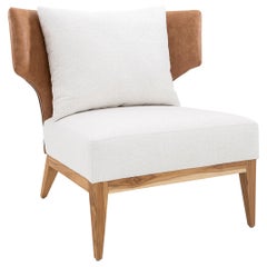 Busto Curved Back and Fabric Seat Armchair in Teak