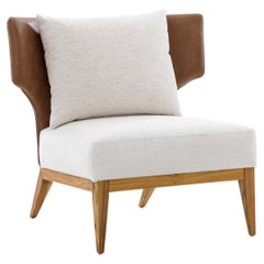 Busto Curved Faux Leather Back and Fabric Seat Armchair in Teak