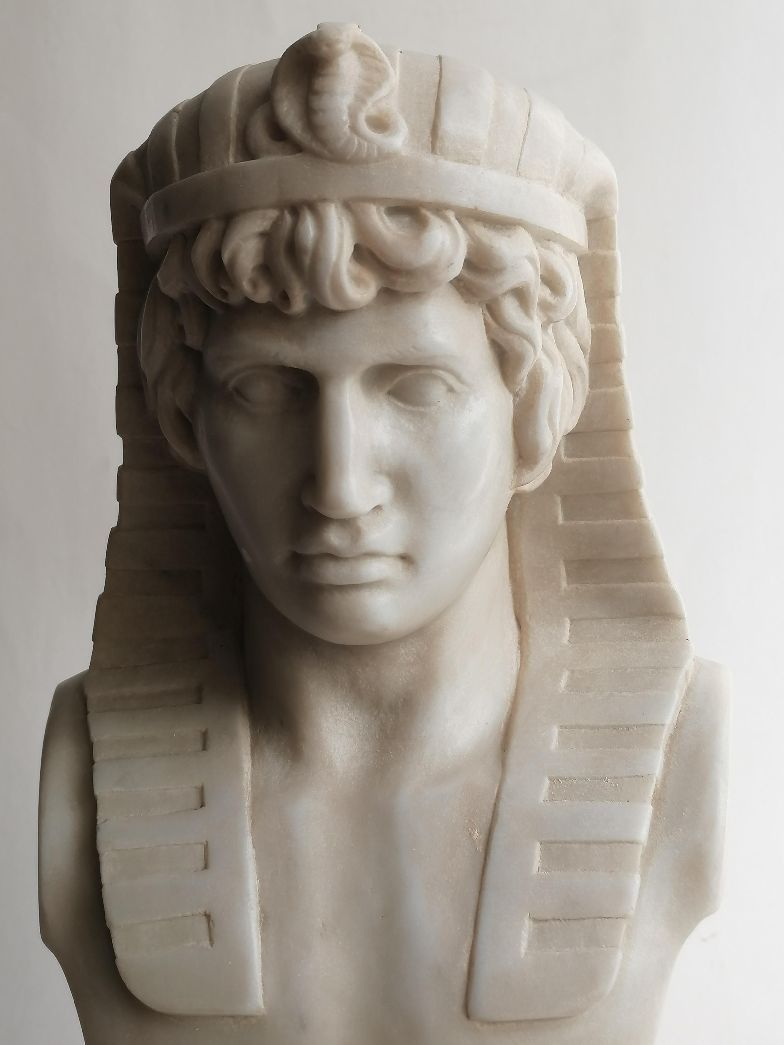 Italian Busto di Antinoo versione egizia -scolpito su marmo -made in Italy For Sale