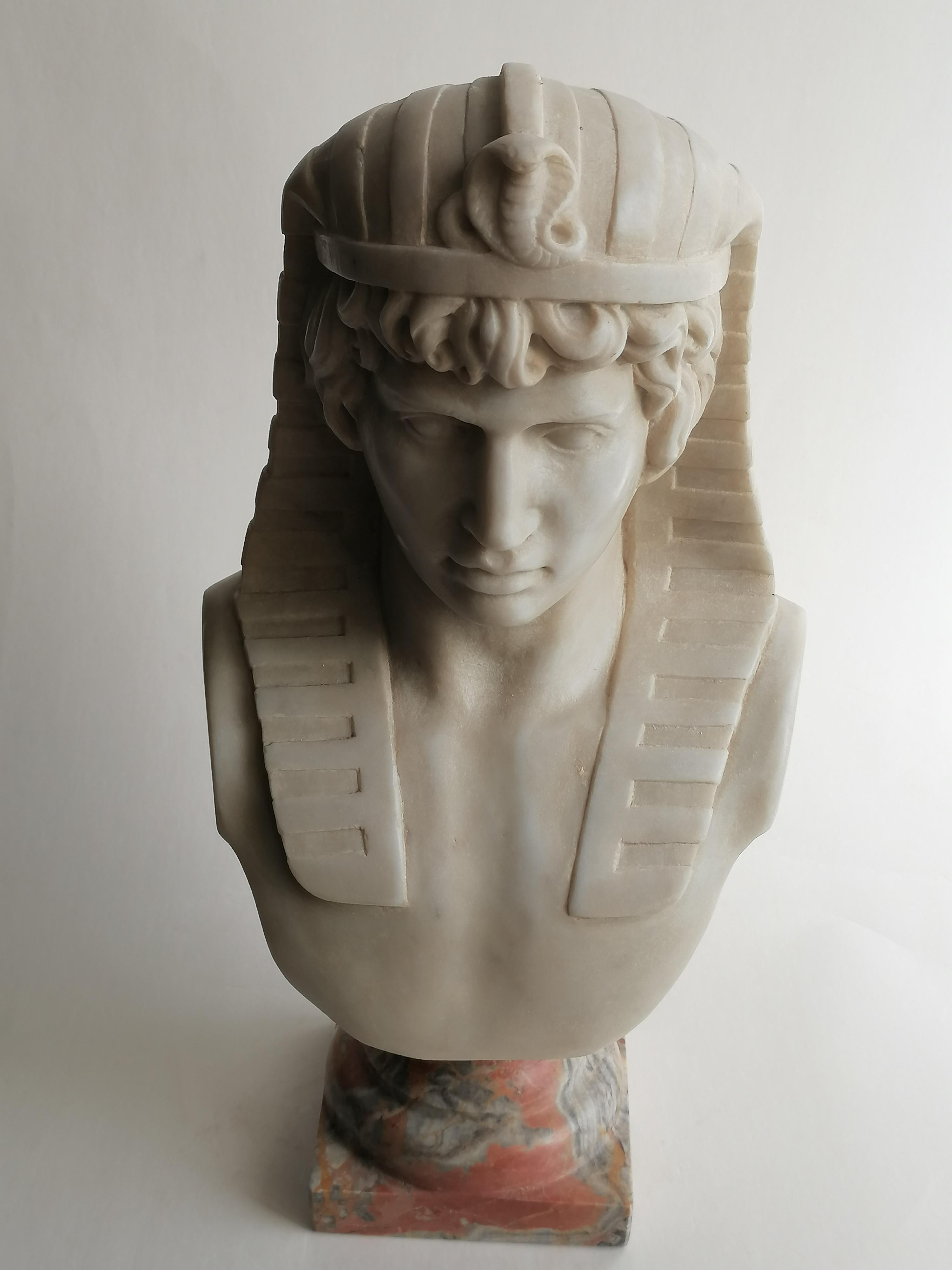 Contemporary Busto di Antinoo versione egizia -scolpito su marmo -made in Italy For Sale