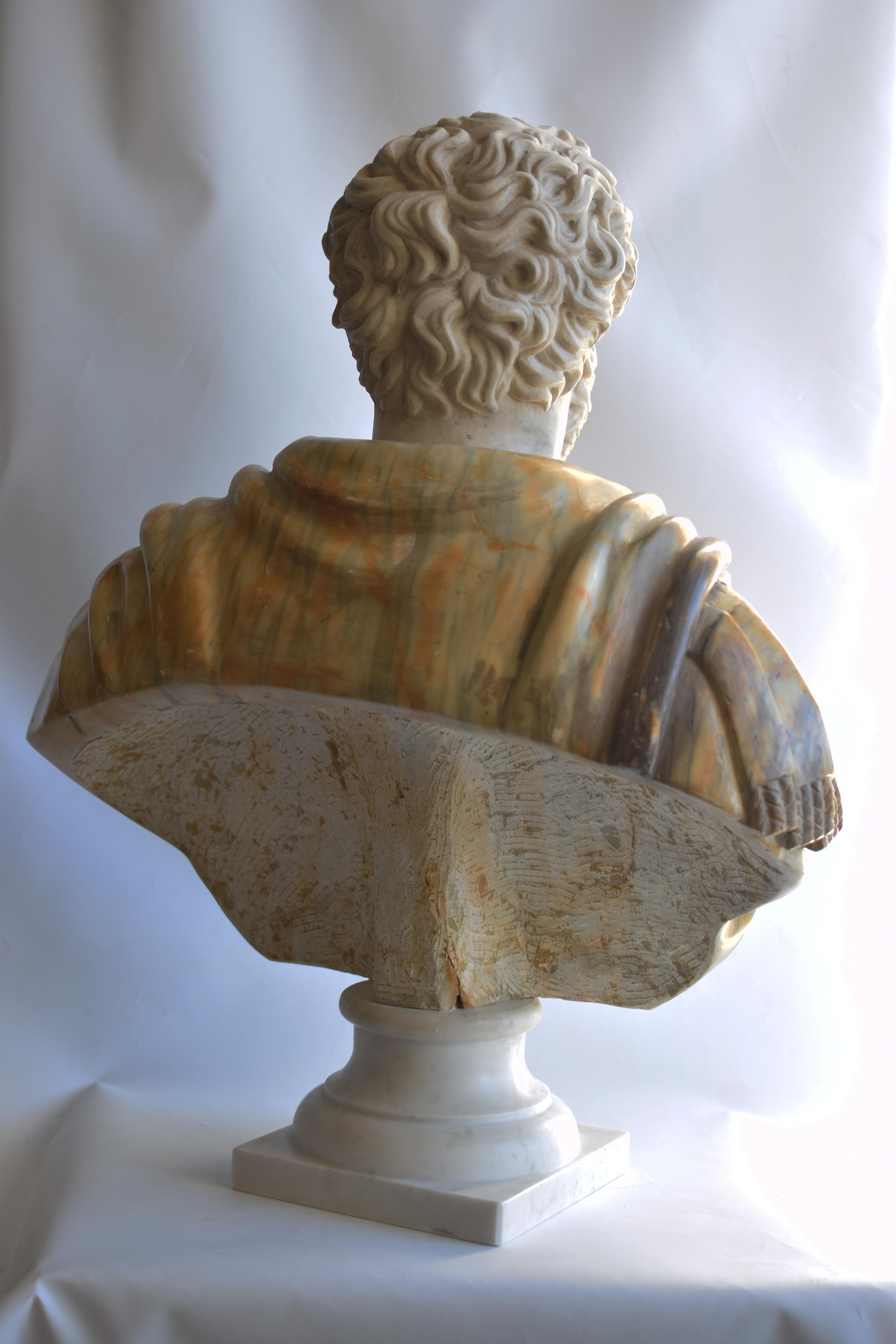 Classical Roman Busto di Antonino Pio in marmo giallo Siena e marmo bianco Carrara -made Italy For Sale